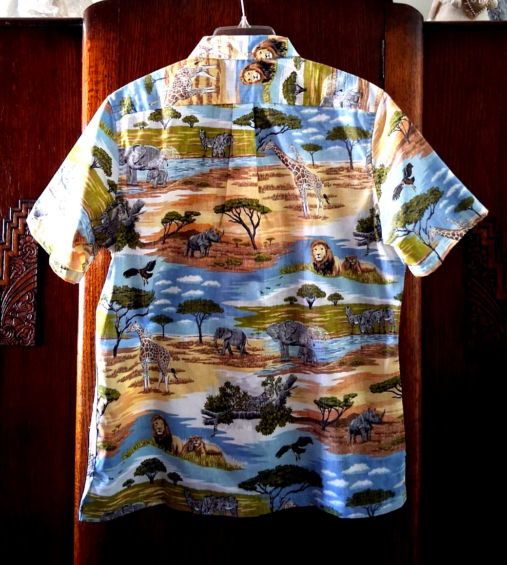 Reyn Spooner Men’s “SAN DIEGO ZOO WILDLIFE AFRICAN SAVANNA ” Classic Fit Sunset