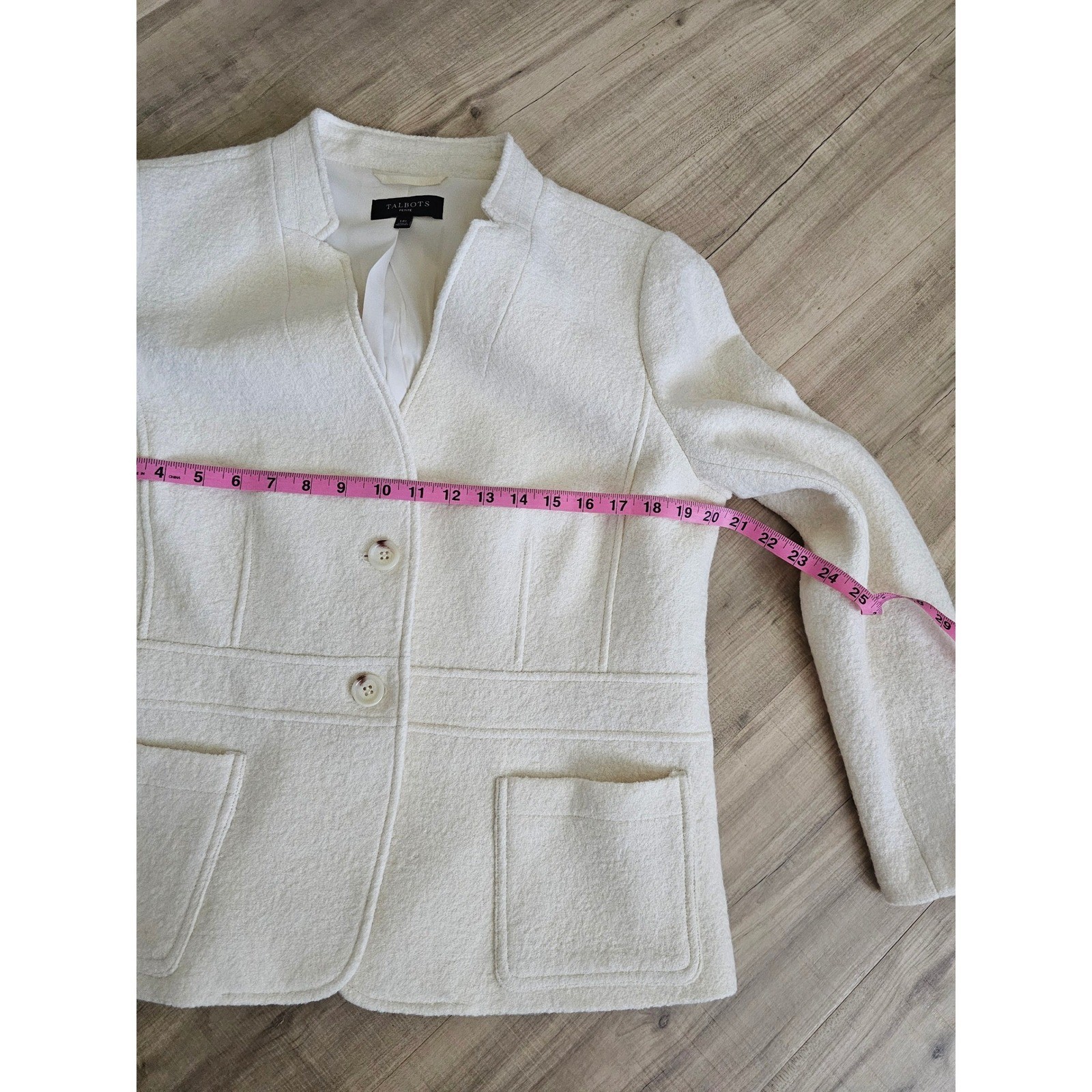 Talbots Petite Ivory Wool Blend Boucle Blazer Jacket White 14P Professional
