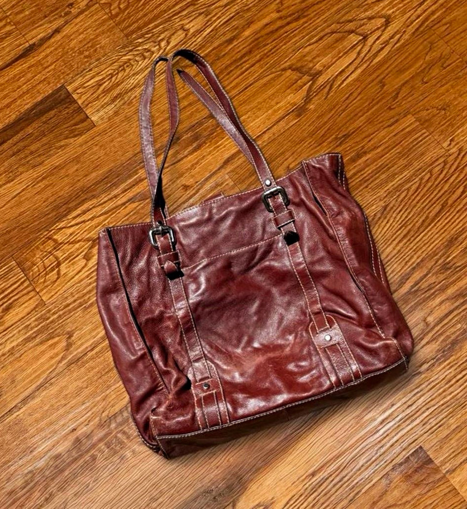Fossil Women’s Brown Tote Bag Double Handles Snap Closure Buckle, Lined