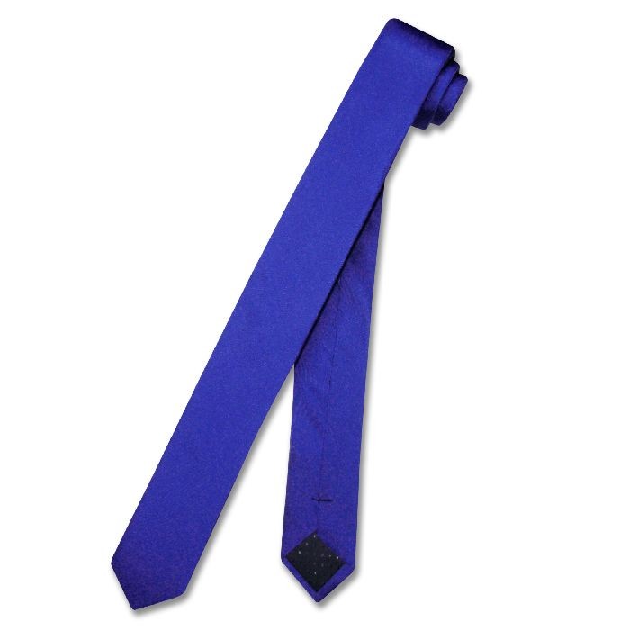 100% SILK Narrow NeckTie EXTRA Skinny ROYAL BLUE Color Men’s Thin Neck Tie 1.5″