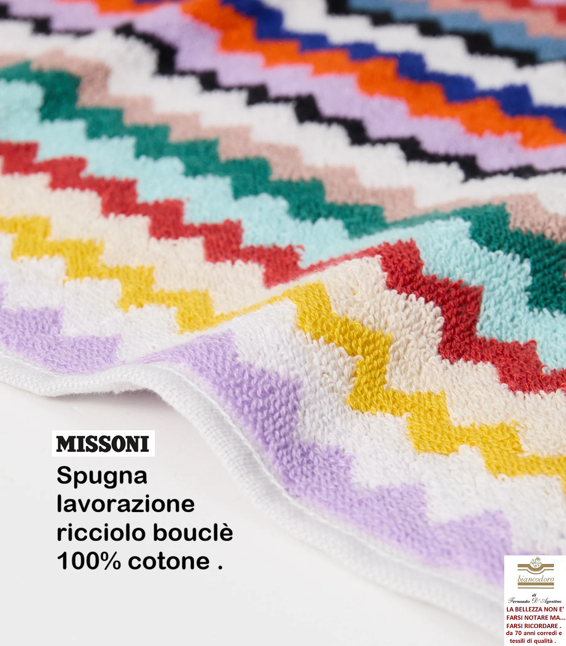 MISSONI sponge cloth cm. 150 x 100; sea pool bath etc. 100% cotton unisex