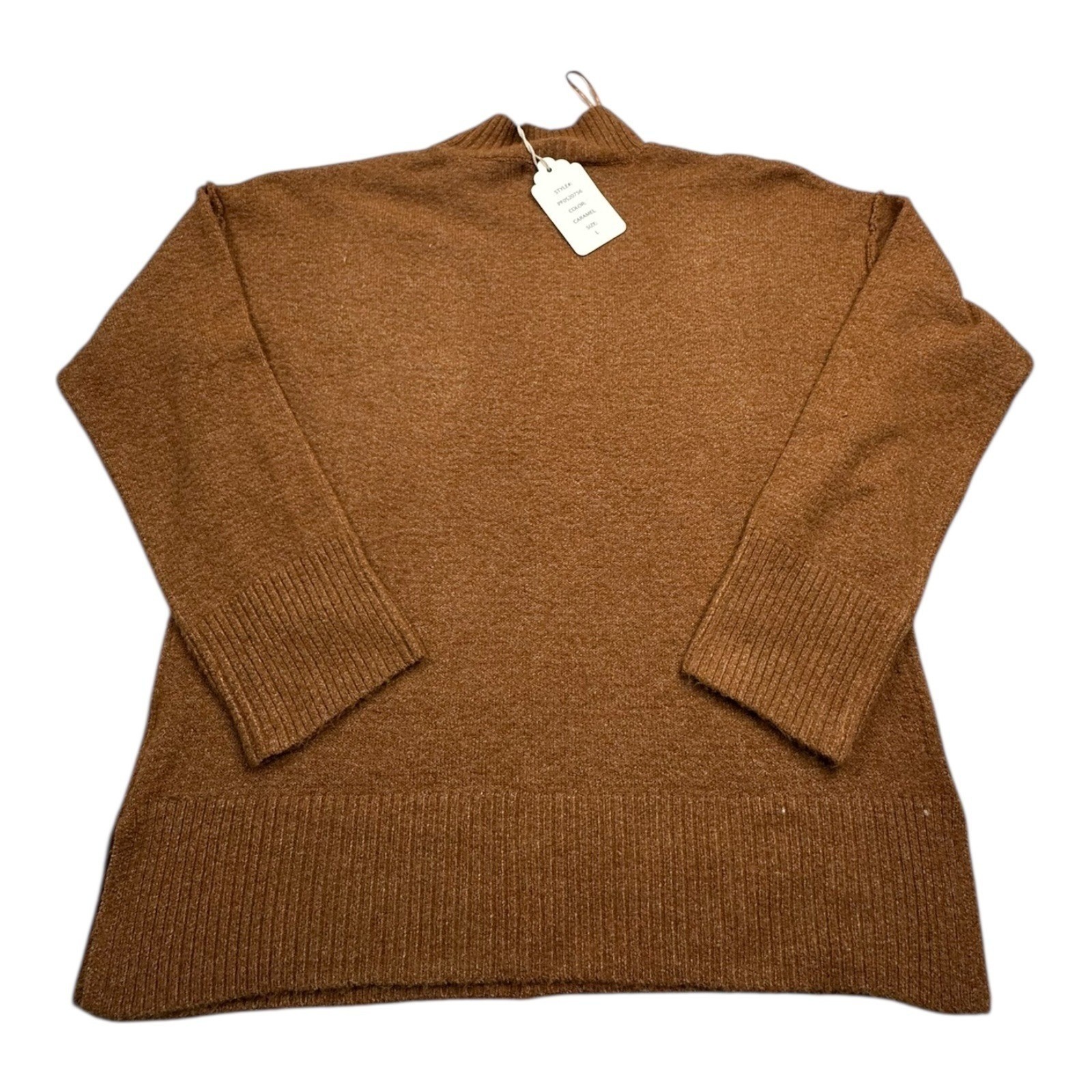 PINK ROSE Caramel Mock Neck Ribbed Knit Sweater Women’s Size L