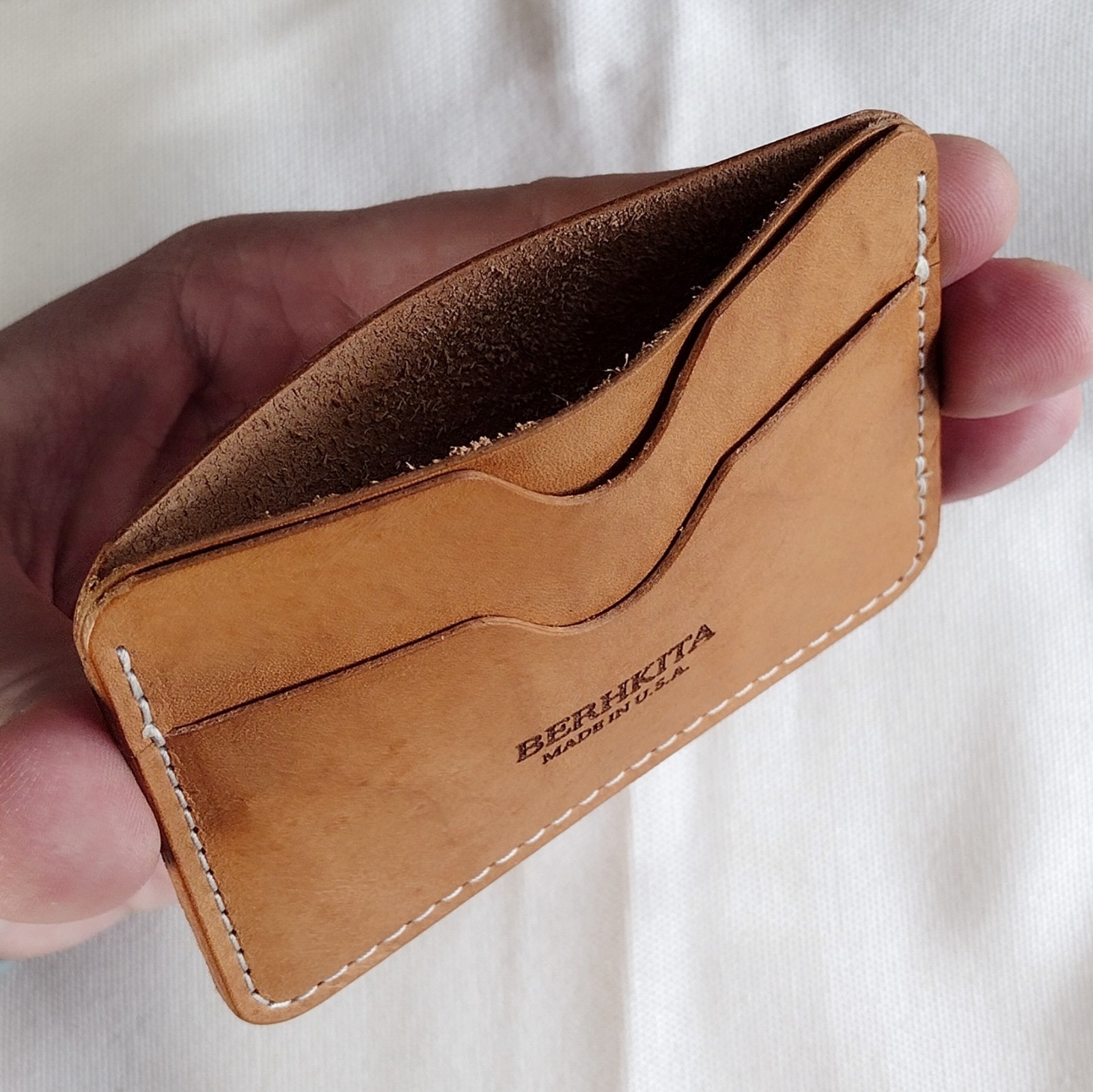 handmade 100% real leather card holder aged natural veg tan