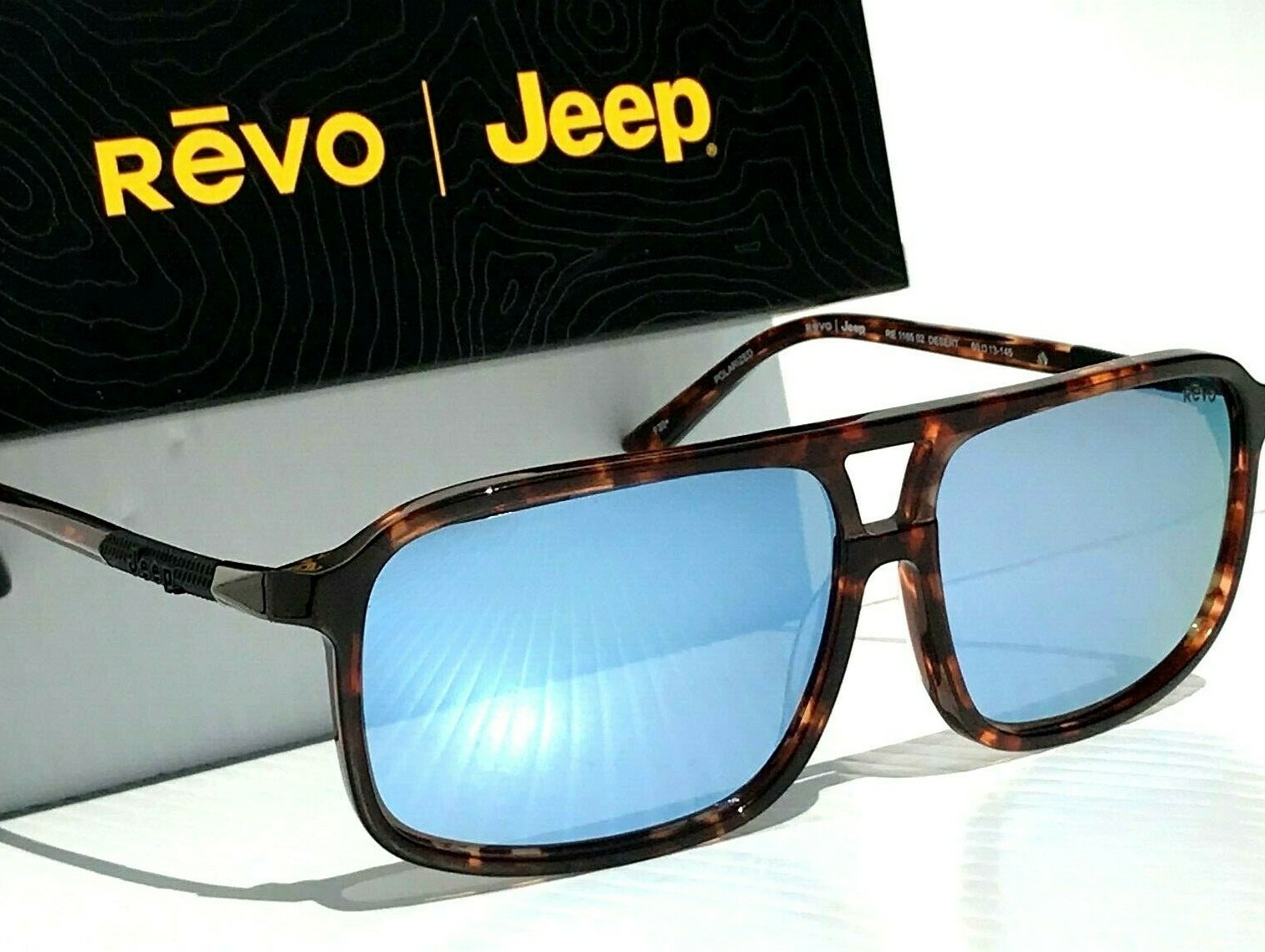 JEEP® DESERT Tortoise polished 60mm Pilot POLARIZED Blue Water Sunglass 1165 02