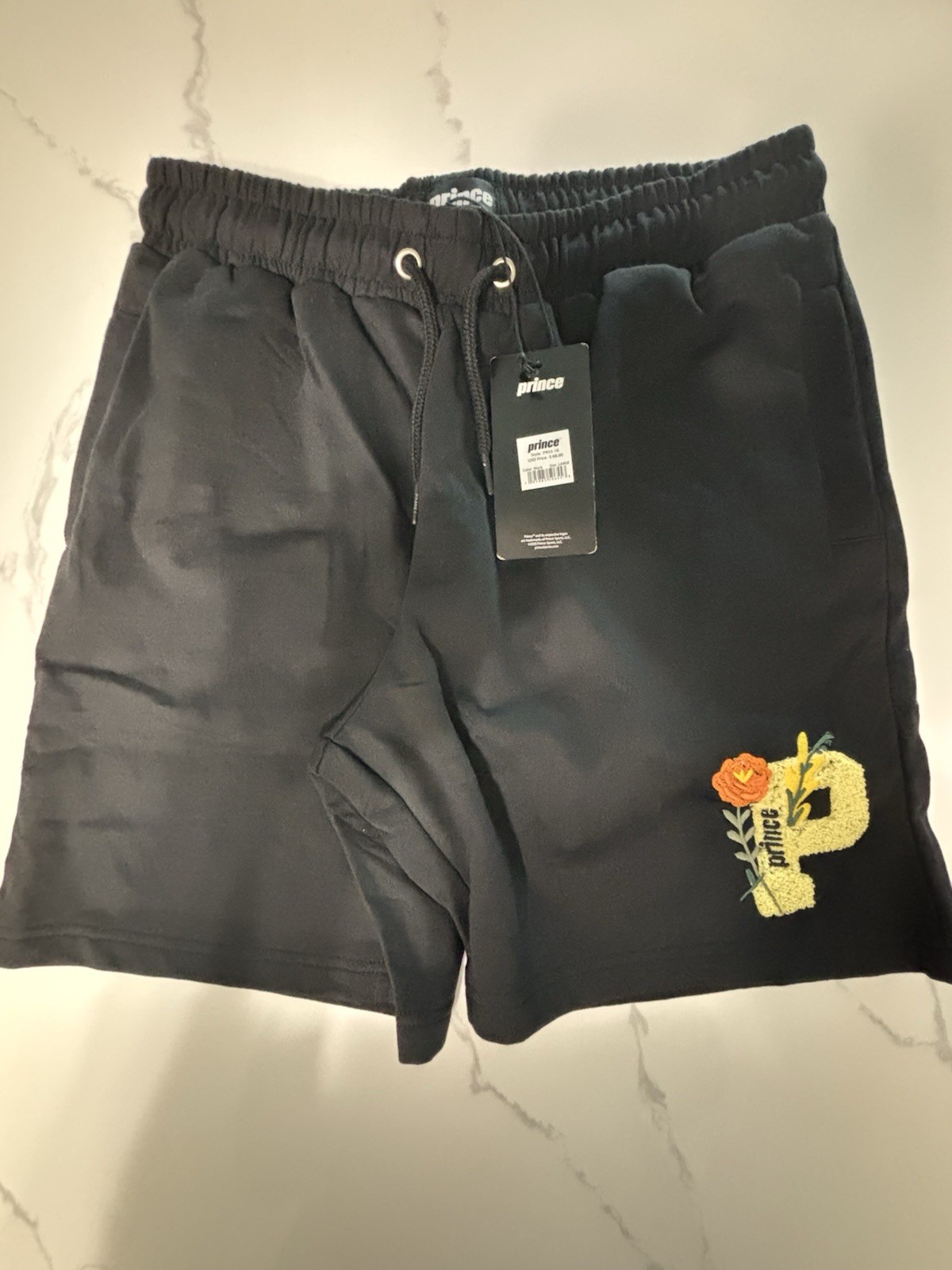 Prince Men’s Black Sweat Shorts Drawstring Elastic Waist Logo PRSS-16