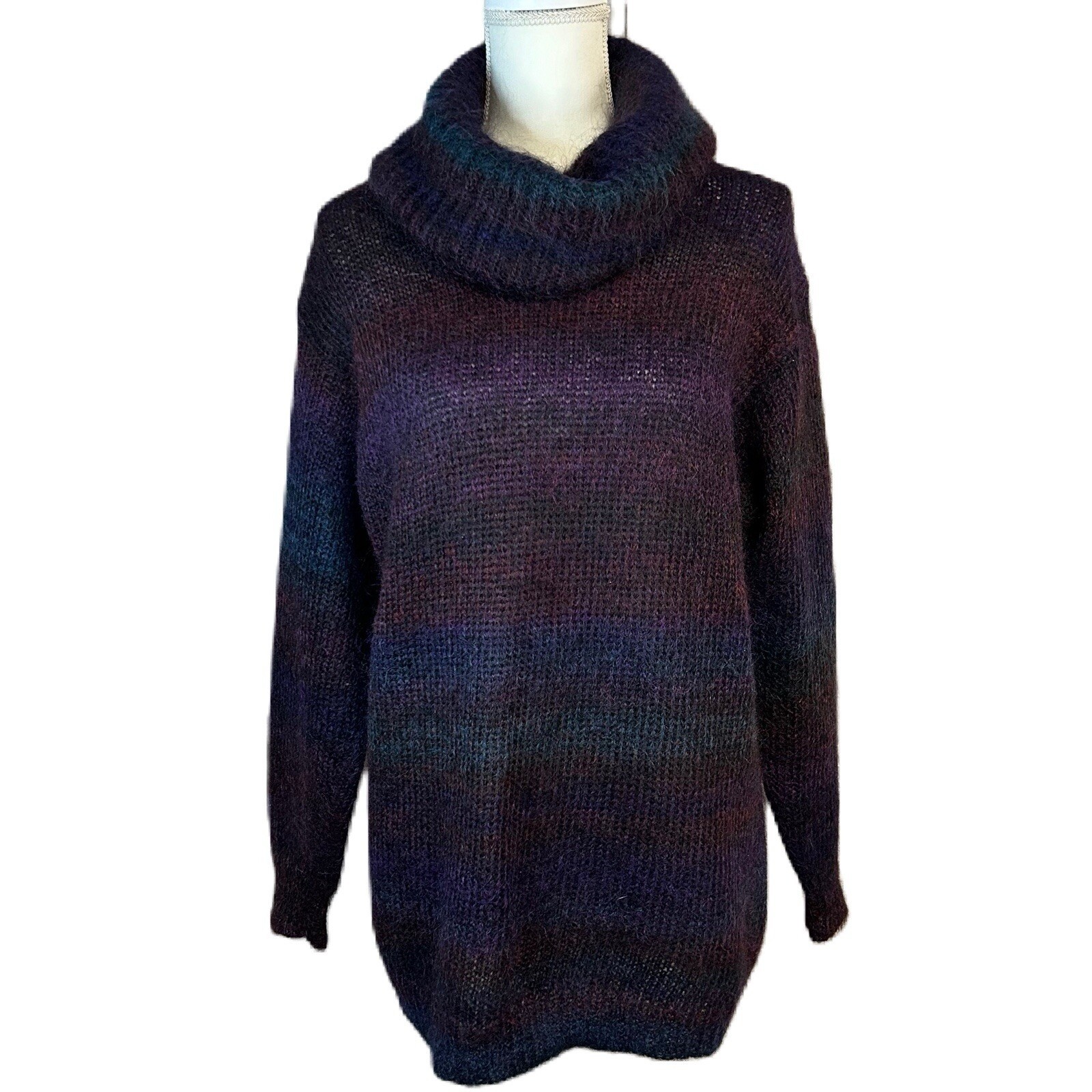 Vtg Jeanne Pierre Womens Mohair Turtleneck Sweater S Oversized Purple Multicolor