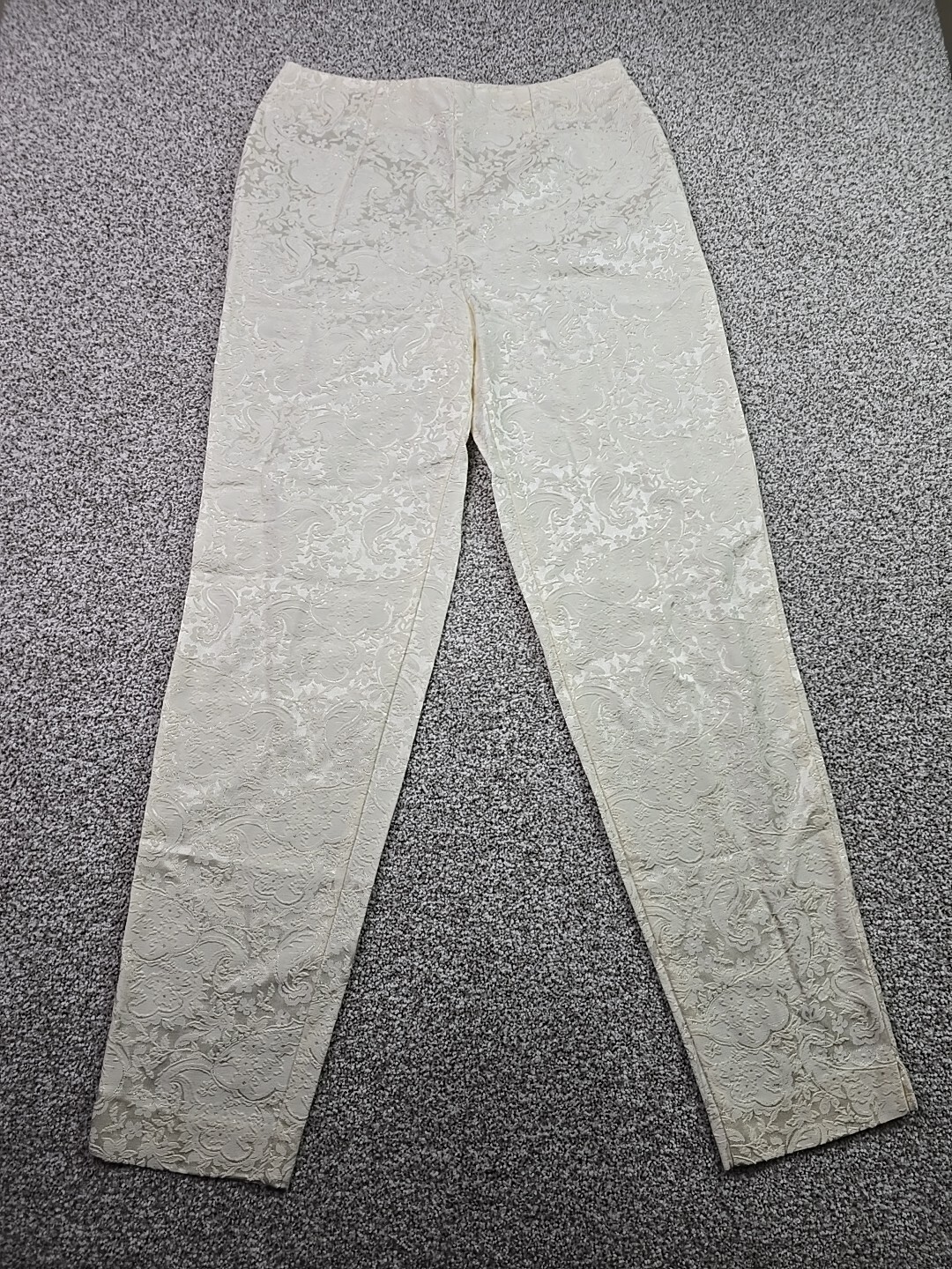 Vintage Gantos Pants Womans 8 Ivory Embossed Paisly Preppy City College Business