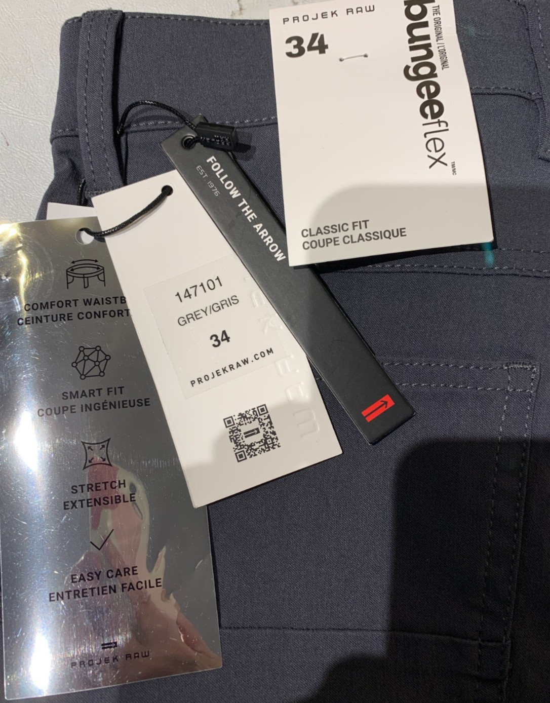 NWT PROJEK RAW Men’s bungee flex Classic Fit Comfort Waistband Grey All Size