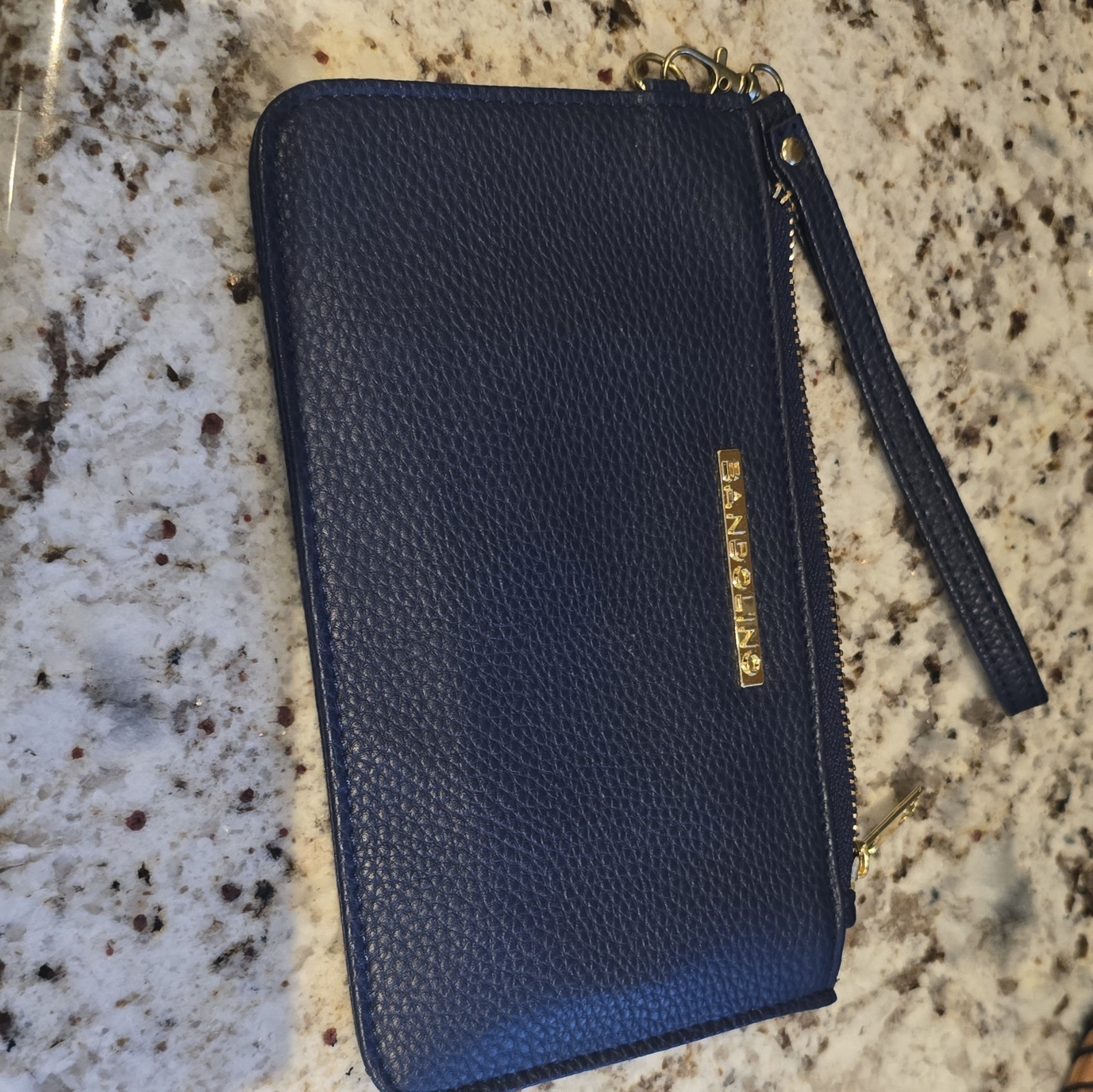 Bandolino Blue Pebbled PVC Wristlet Wallet RFID Protection 7.75”