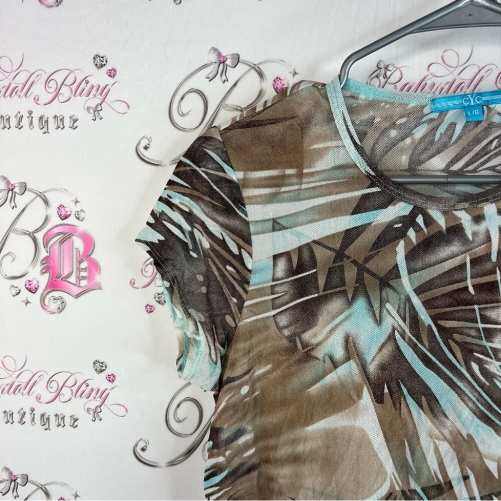 Cyc tshirt tee leaf tropical leafs floral Print Women Top brown blue stretchy