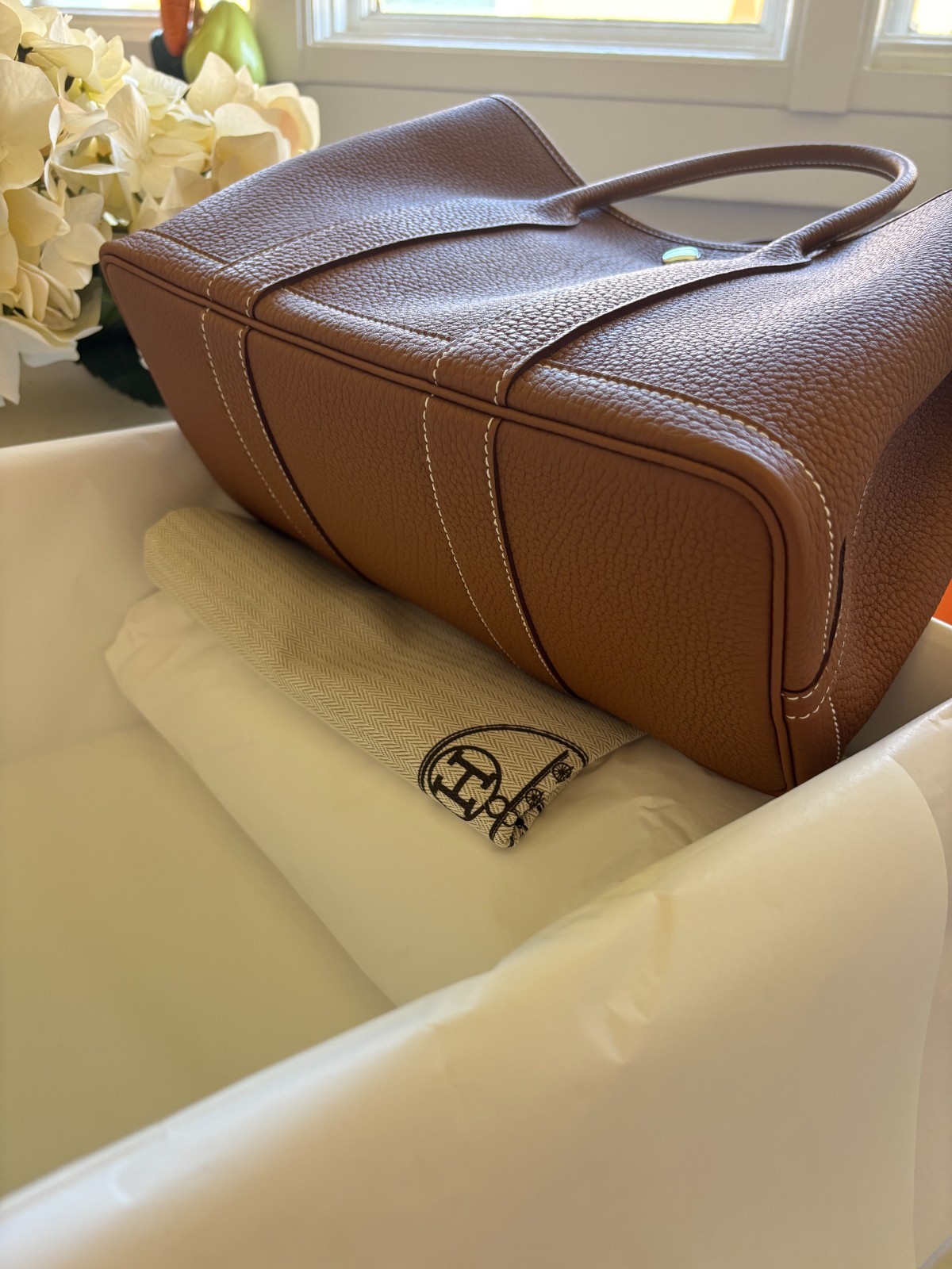 Hermes Garden Party TPM 30 Leather Gold. Authentic & Pristine Designer Handbag