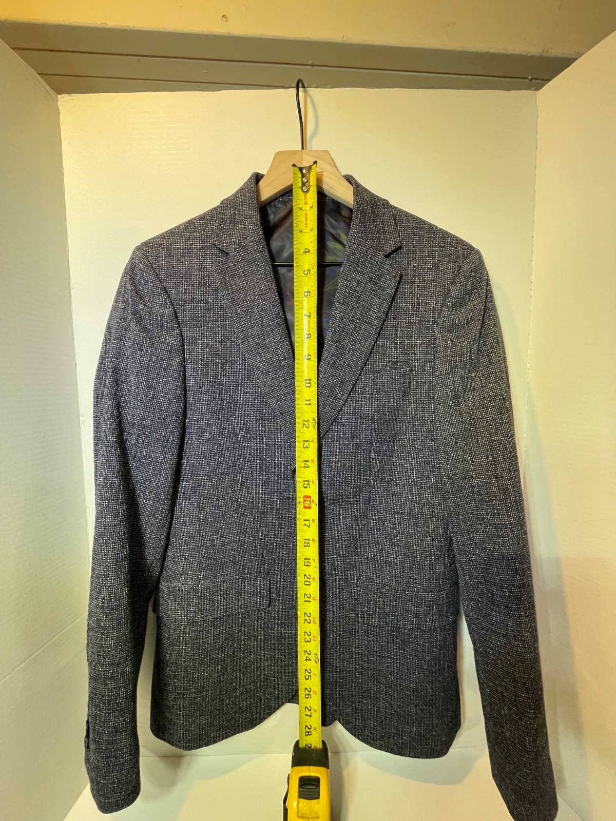 Moss London 40 Men Gray Chevron Slim Fit Tweed Wool-Blend Single-Breasted Blazer