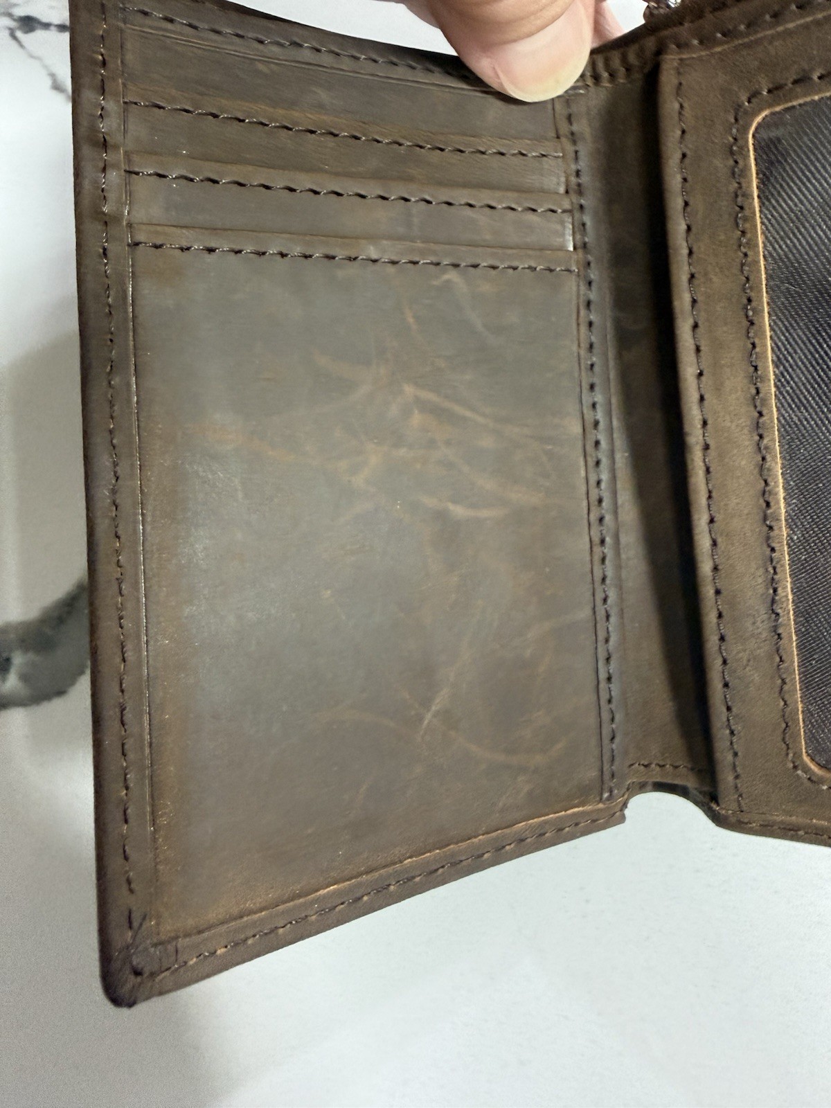 Stealth Mode Trifold Leather Wallet for Men with ID Holder and RFID Blocking (Br