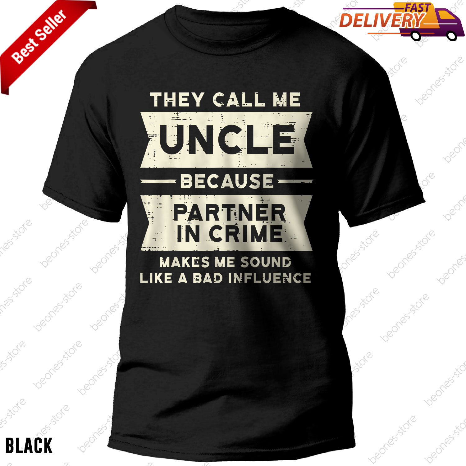 Uncle Partner In Crime Bad Influence Funny Fathers Day Men T-Shirt, Tee Gift
