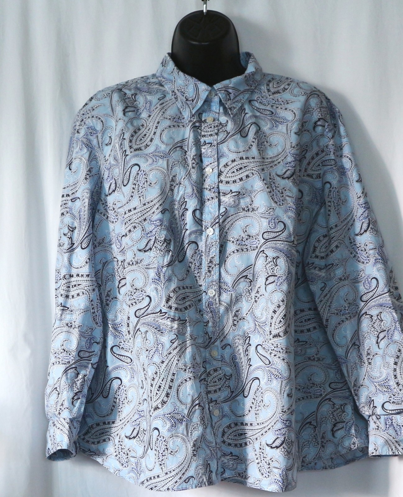 CHAPS CLASSICS Blue Paisley Print Cotton Blse 52 In Chst 26.5 In Lng Sz 2X VG