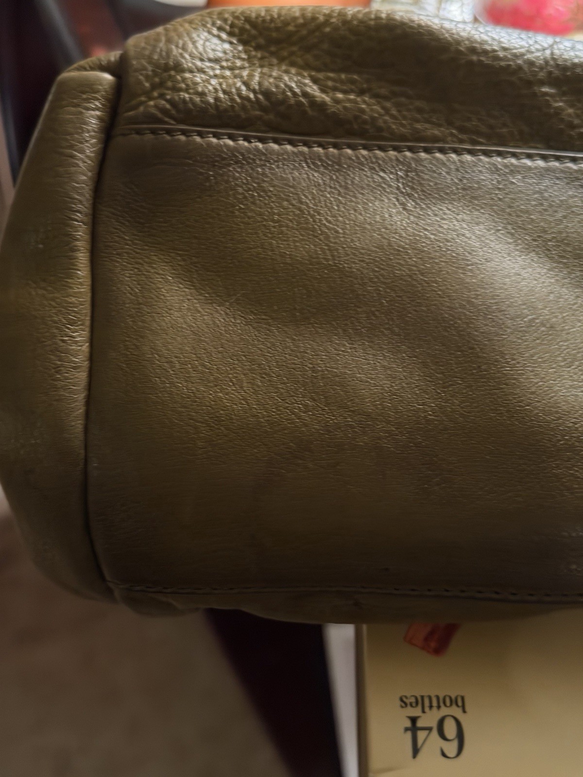 B. Makowsky Olive Green Pebbled Satchel Top Handle Zip Silver Detach Strap