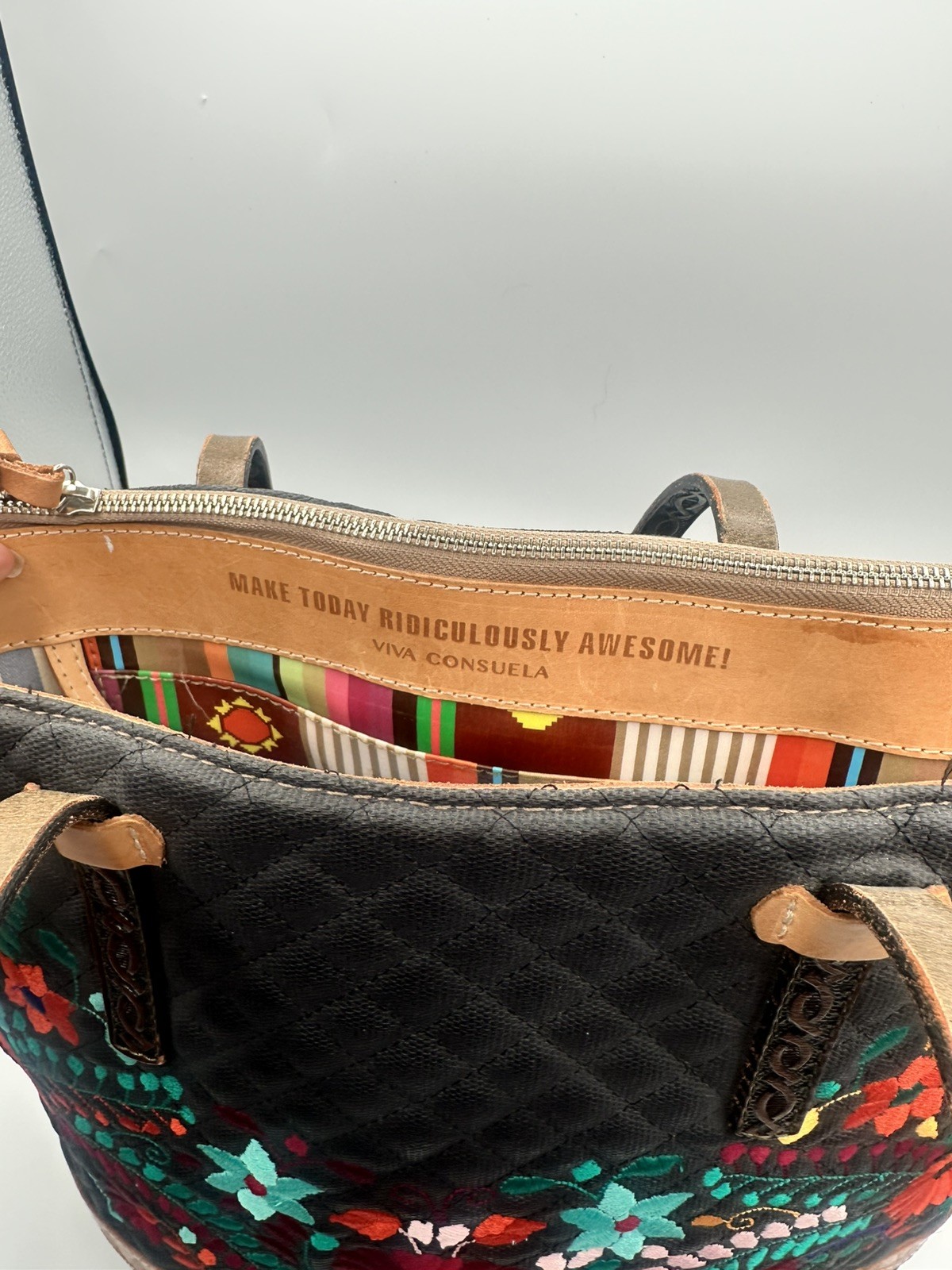 Consuela Black Quilted Floral Embroidered Tote