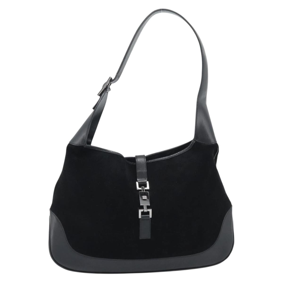 GUCCI Jackie Hand Bag Suede Black Silver 001 3346 Auth 194007