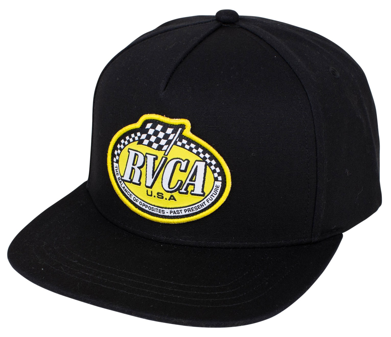 RVCA Speed Check Men’s Snapback Hat – Logo Patch Flat Brim, Black – New