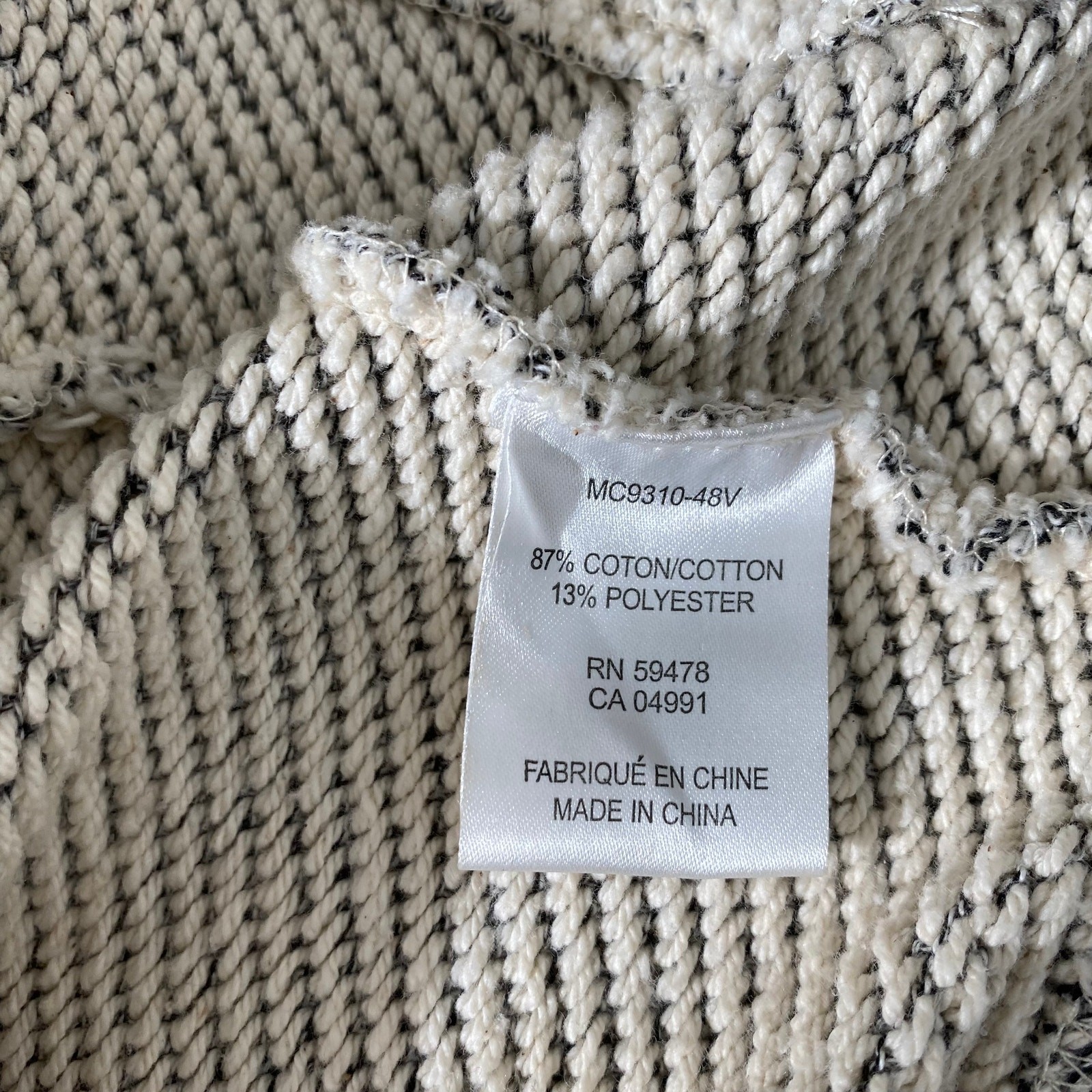 Kenar Scoopneck Pocket Sweater Cream Black Marled Hi Low Womens Sz Medium