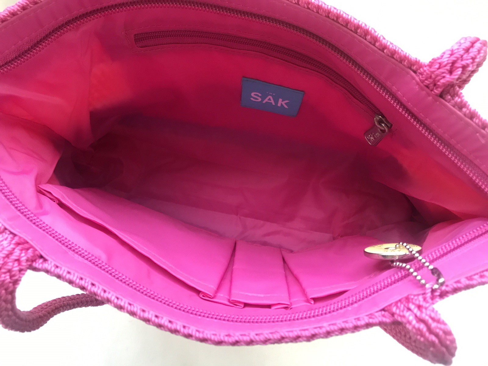 The SAK Crocheted Pink/Multicolor Rainbow Stripe Purse Handbag -New without Tags