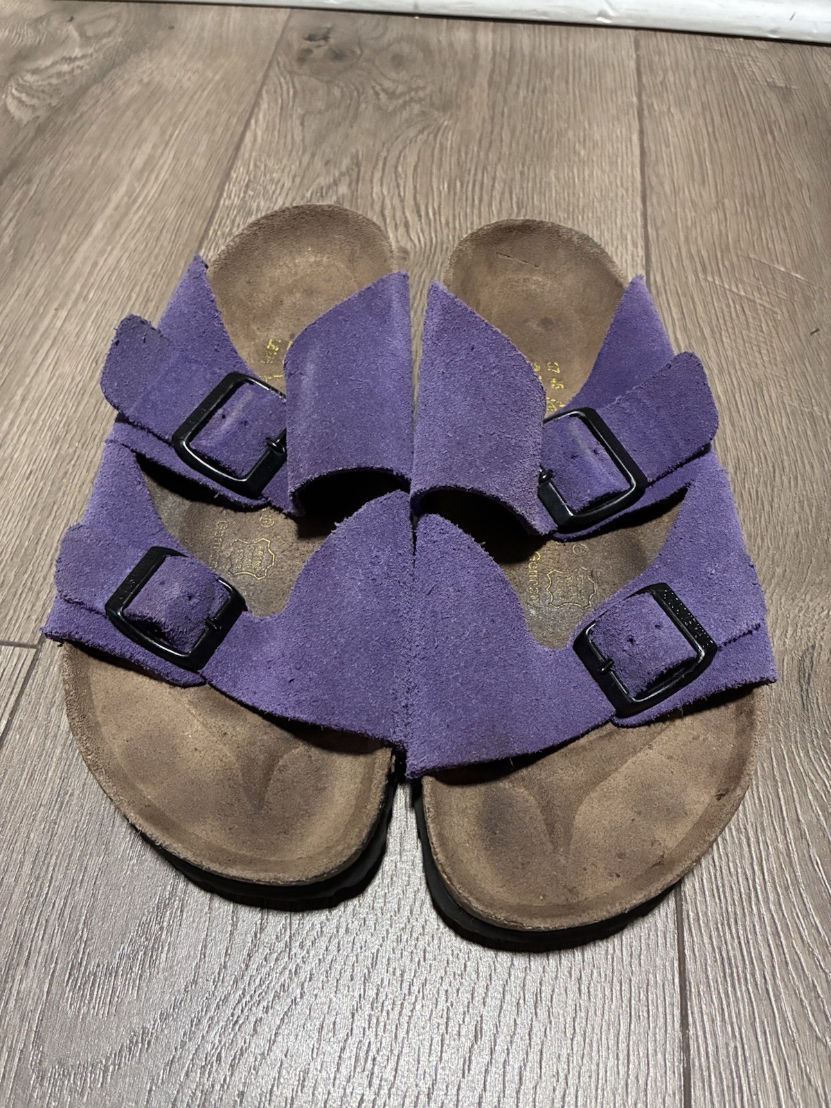 Birkenstock Purple Suede Slide Sandals Buckle Adjustable Strap Women’s US 6
