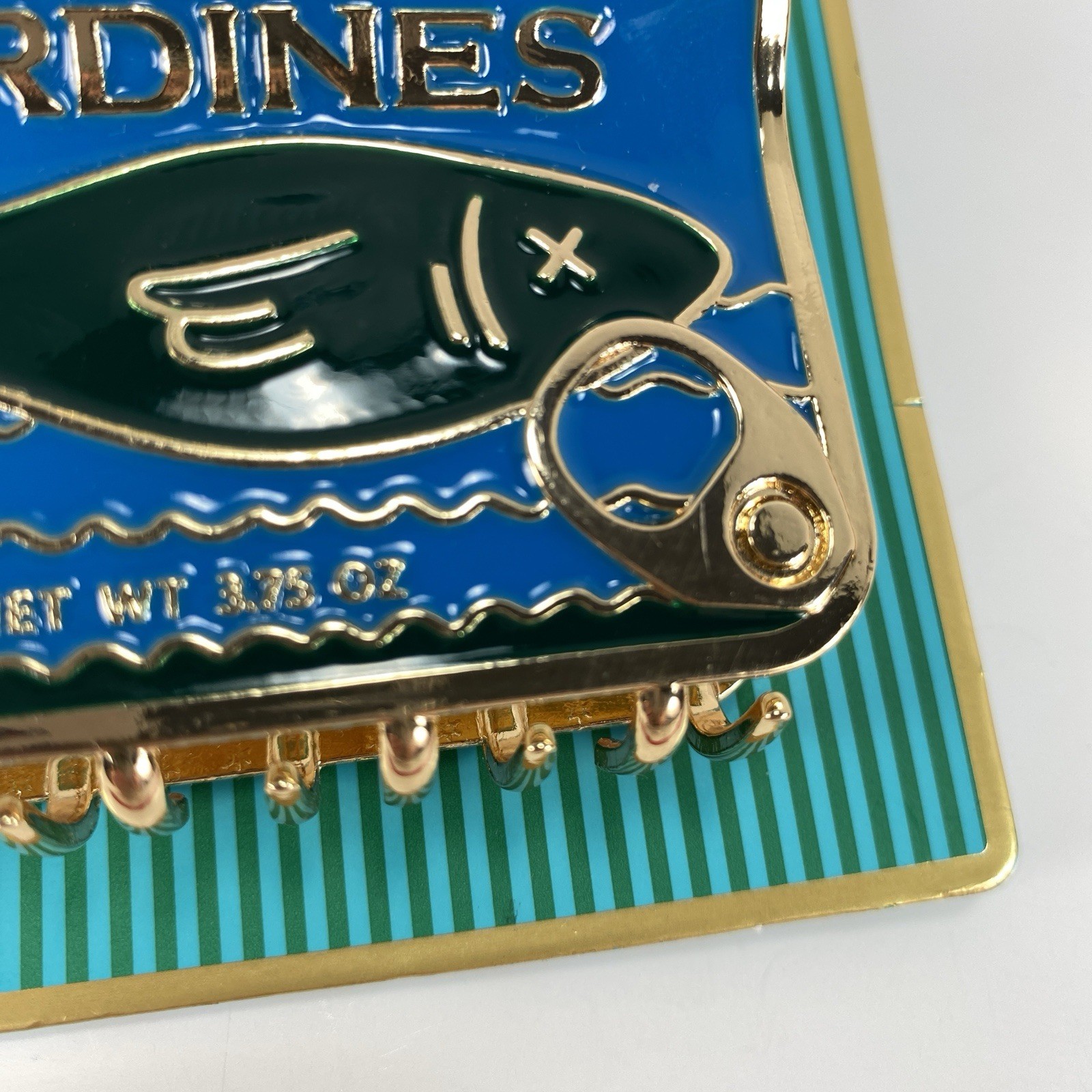 Piper K Original Sardines Hair Claw Clip Blue Gold Enamel Novelty Tinned Fish