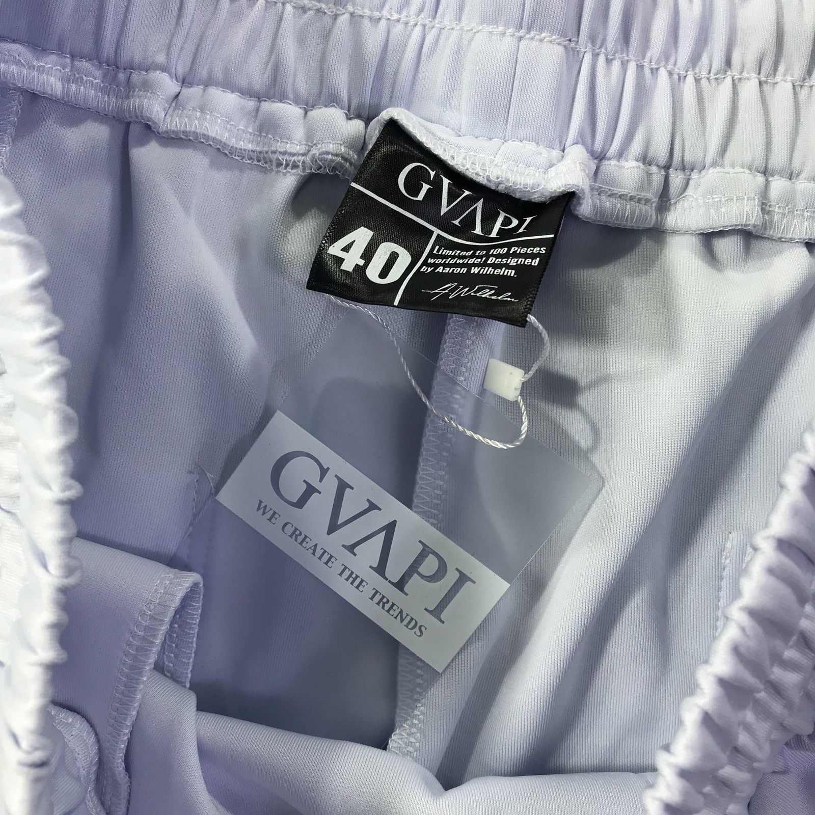 GVAPI Pants Mens 40 White Straight Leg Drawstring Zip Pockets Limited Edition