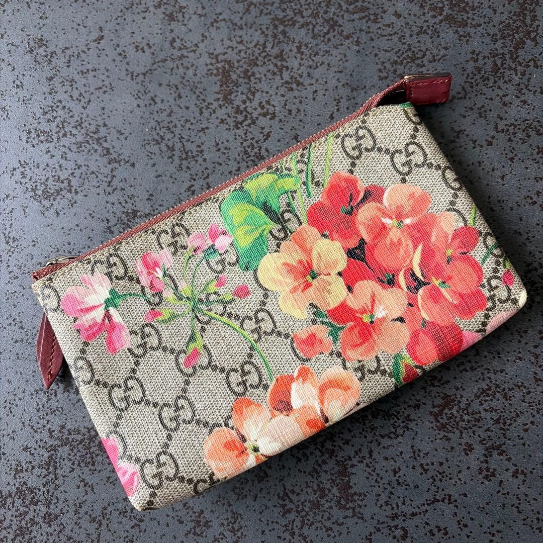 GUCCI GG Supreme Blooms Pouch Canvas Floral Compact Authentic Italy