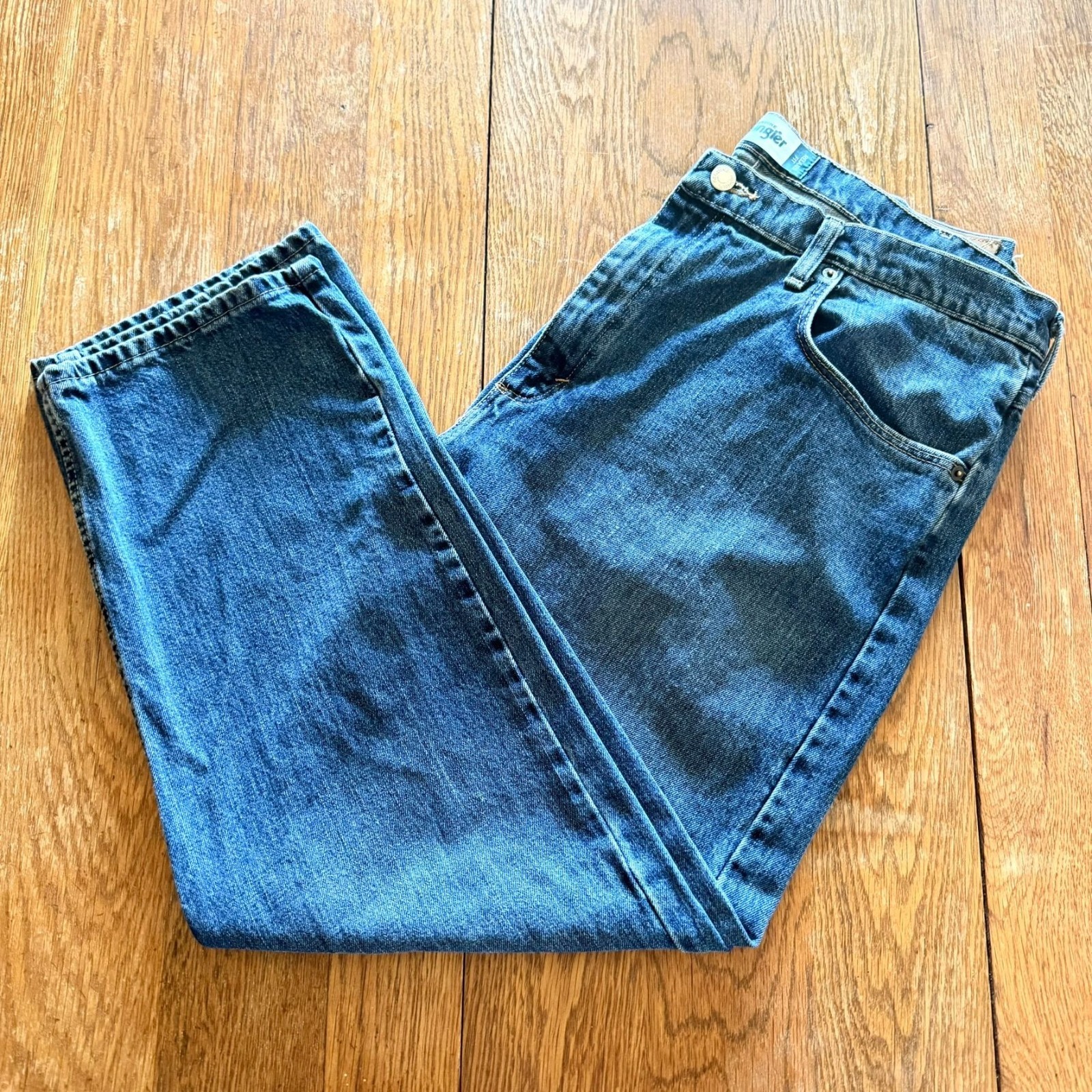 Genuine Wrangler Mens Denim 38×29 Relaxed Fit Cotton Blue Jeans Casual Western