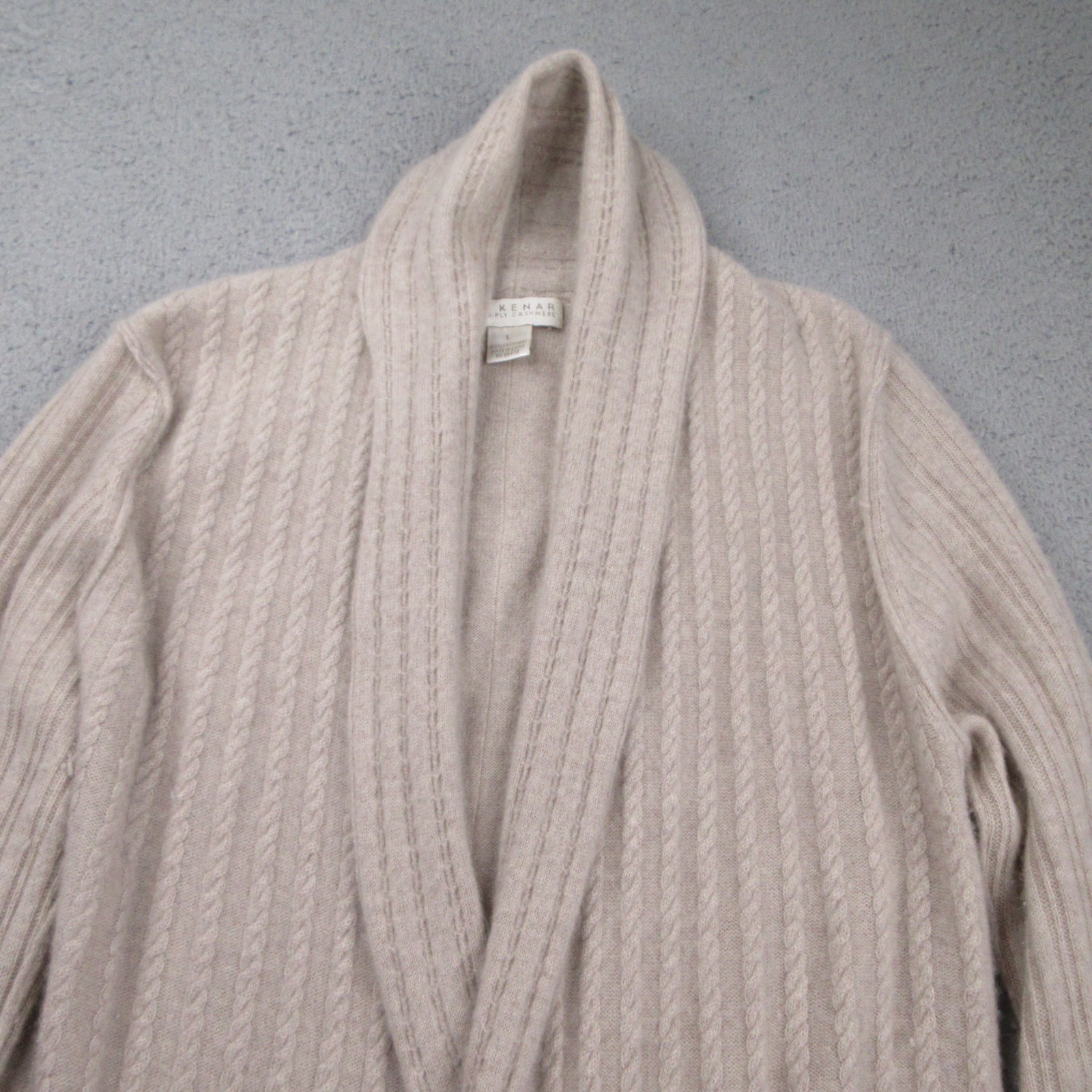 Kenar Long Cardigan Sweater Womens Large Beige 100% Cashmere Knit Open Front
