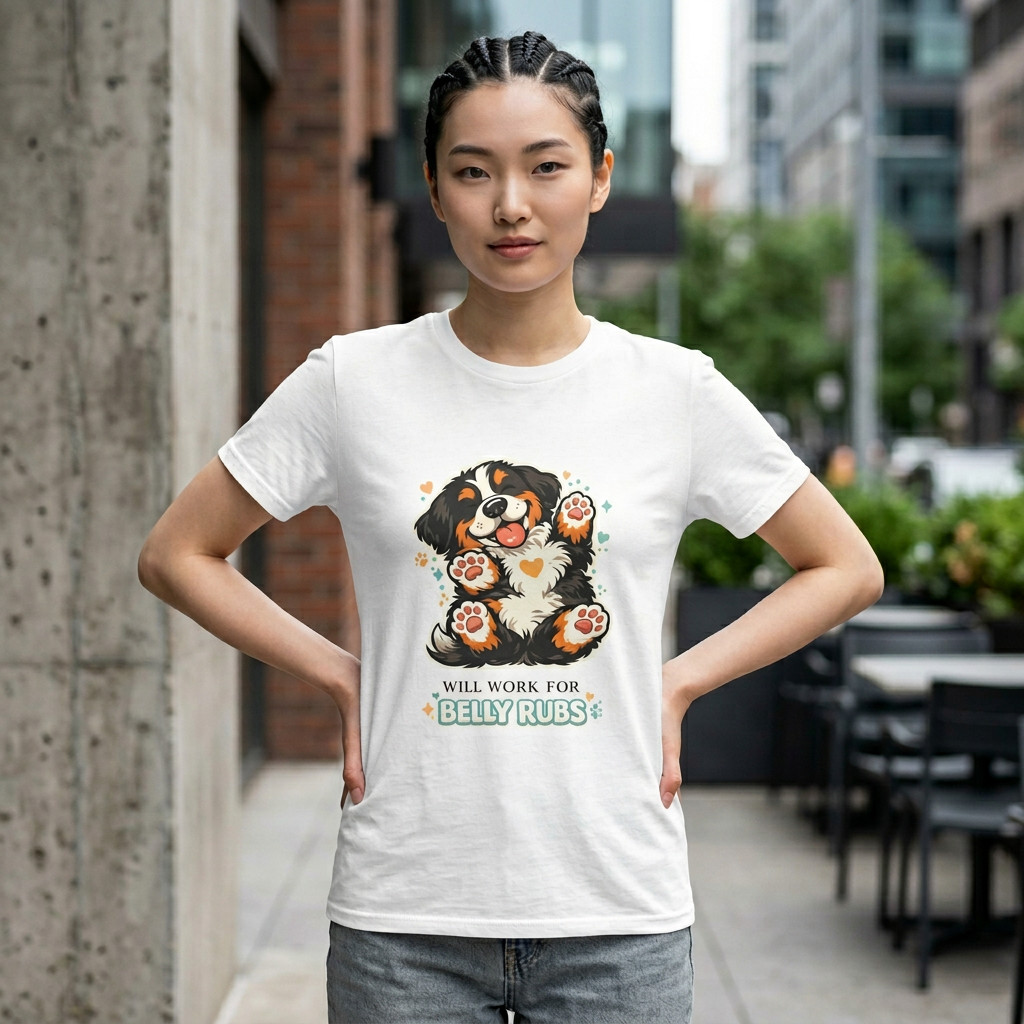 Bernese Mountain Dog Belly Rubs T-Shirt | Cute Puppy Graphic Tee