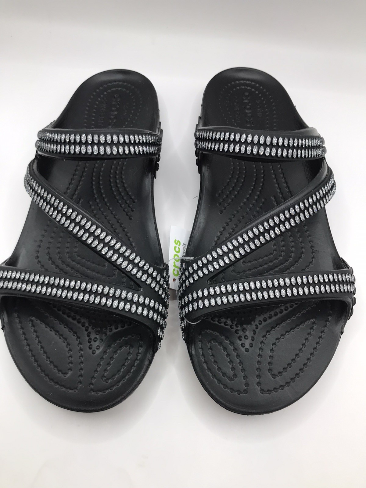 WOMEN’S CROCS BLACK Z STRAP KADEE II JEWELS BEACH WATER FRIENDLY SANDALS 9 NWT