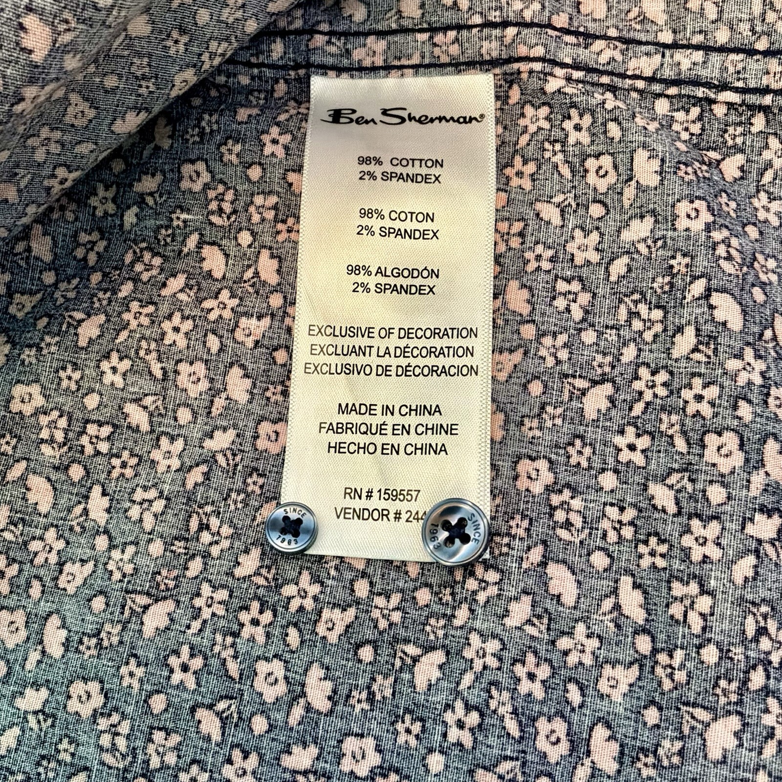 Ben Sherman Men M Short Sleeve Button Down Black Multicolor Floral Print EUC