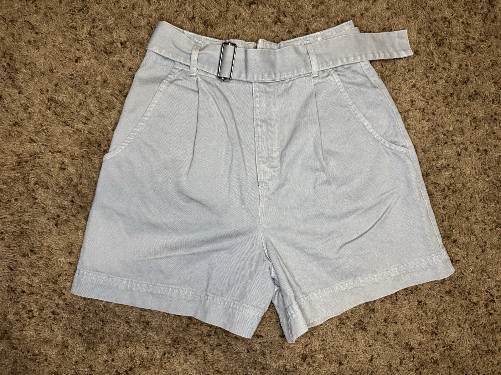 ZARA Belted High Waist Paper Bag Shorts Casual Travel Beach Coastal Sz XS 26”