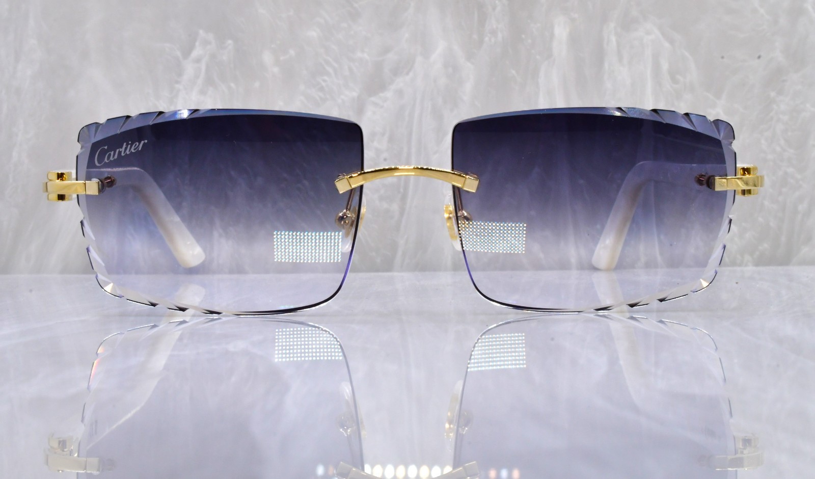 Cartier rimless white c decor gold Diamond cut white pearl sunglasses ct0056o