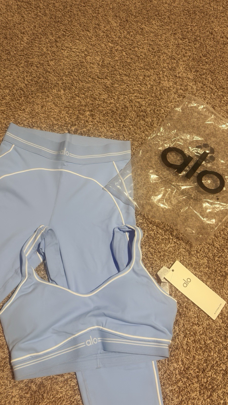 ALO Blue 2-Piece Yoga Athleisure Set Sports Bra & Leggings Logo Size S