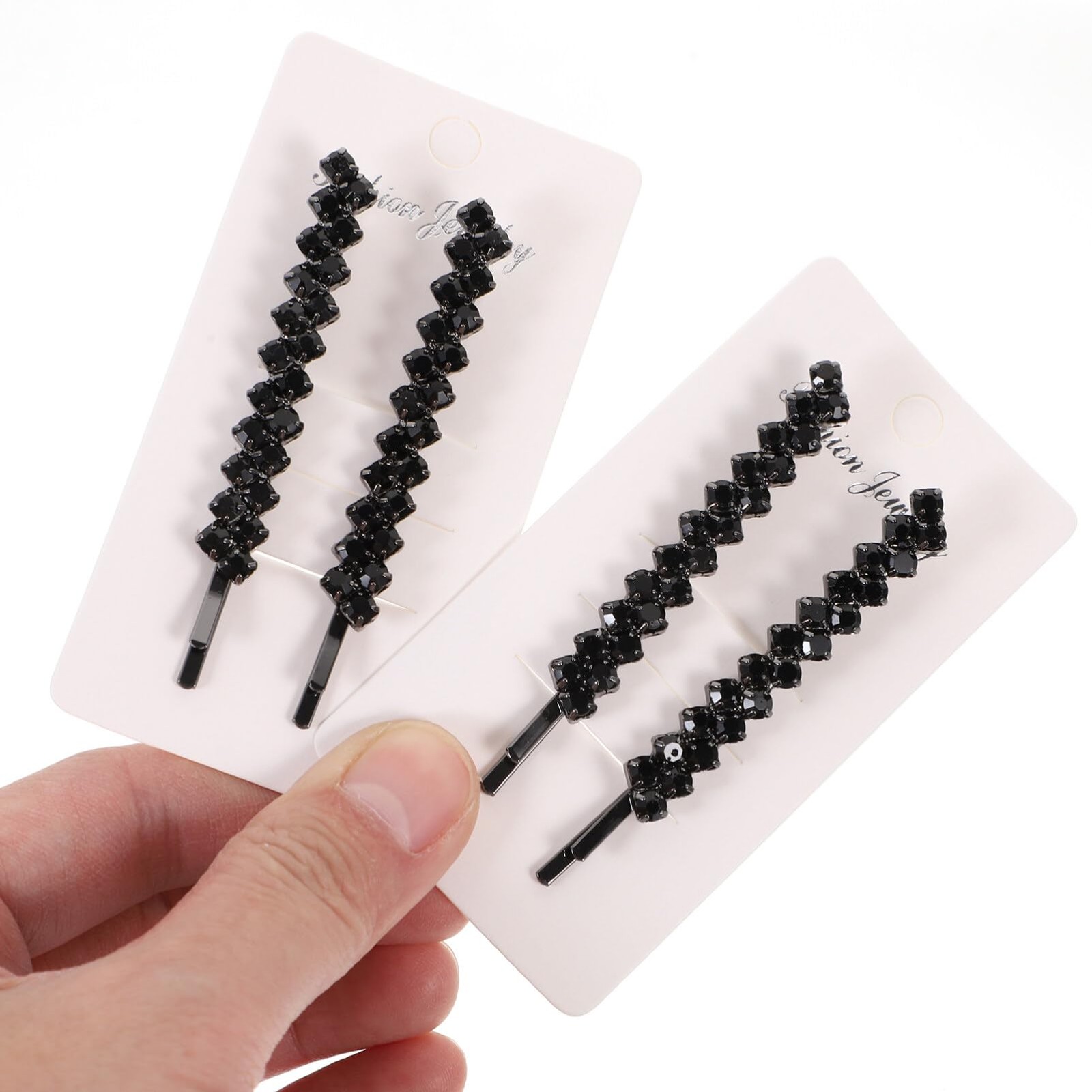 Uonlytech Hair Clips, 1 Set 2 Pairs Rhinestone 1 Count (Pack of 1), Black