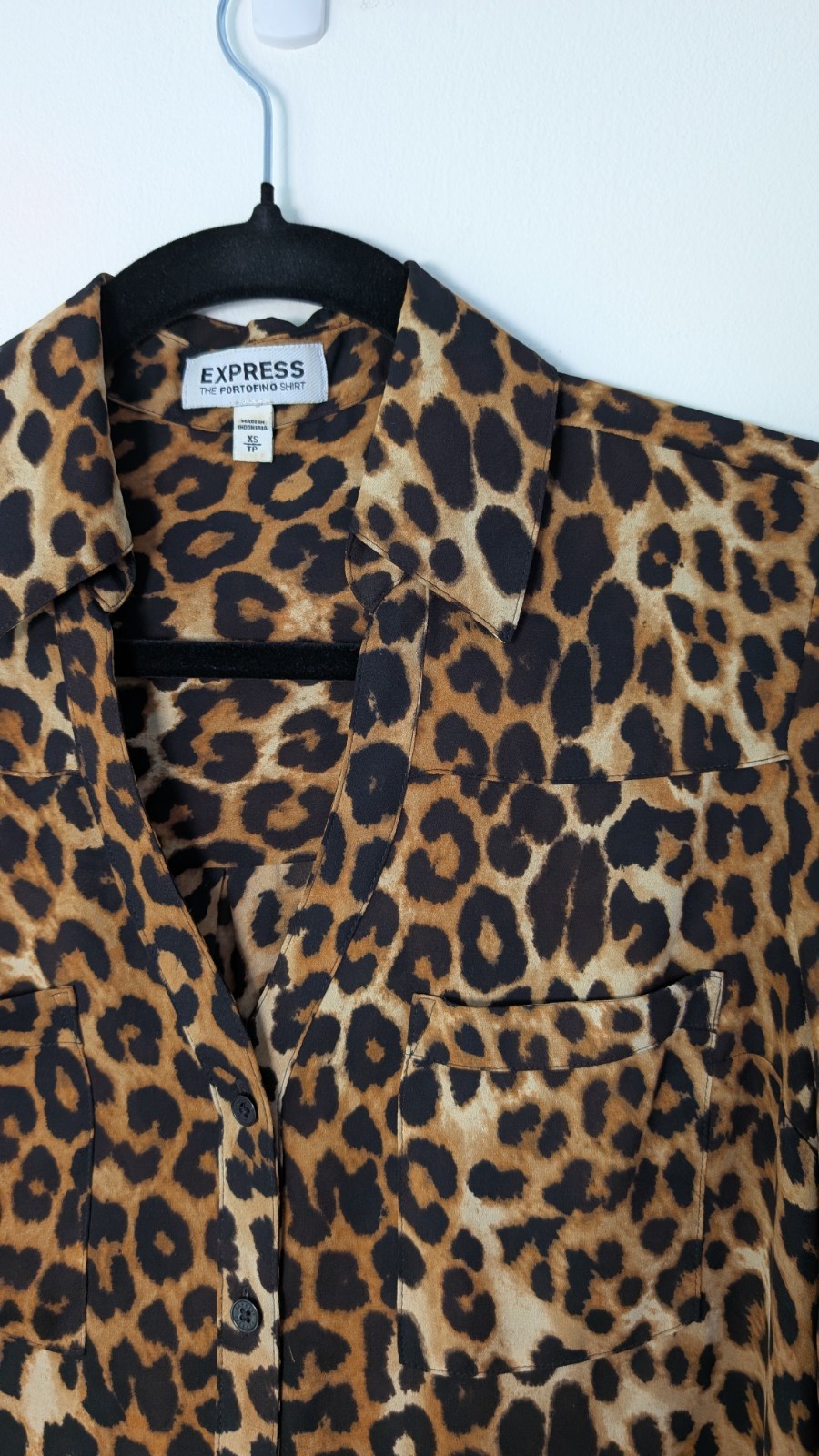 Express Leopard Print Button-Down Shirt – Brown/Black