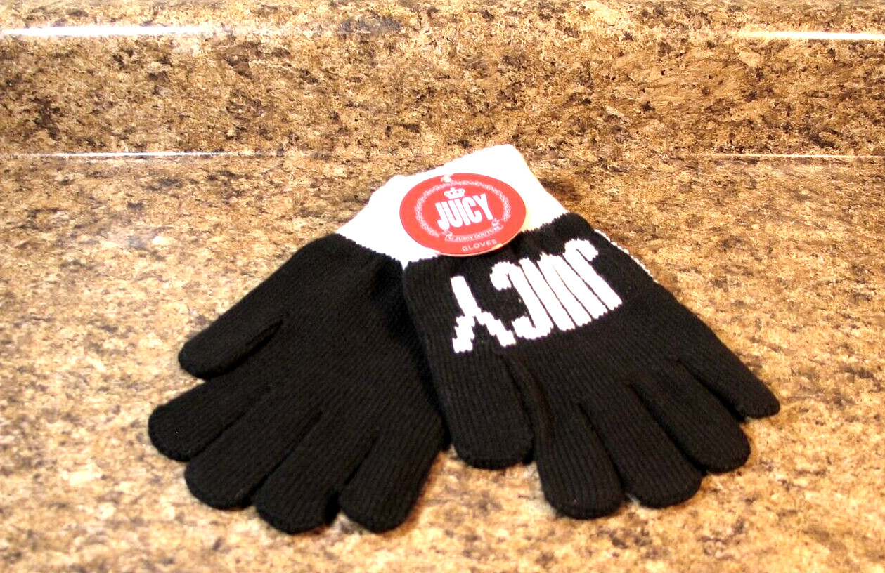 JUICY COUTURE Black White Acrylic Blend Women One Size Gloves NWT