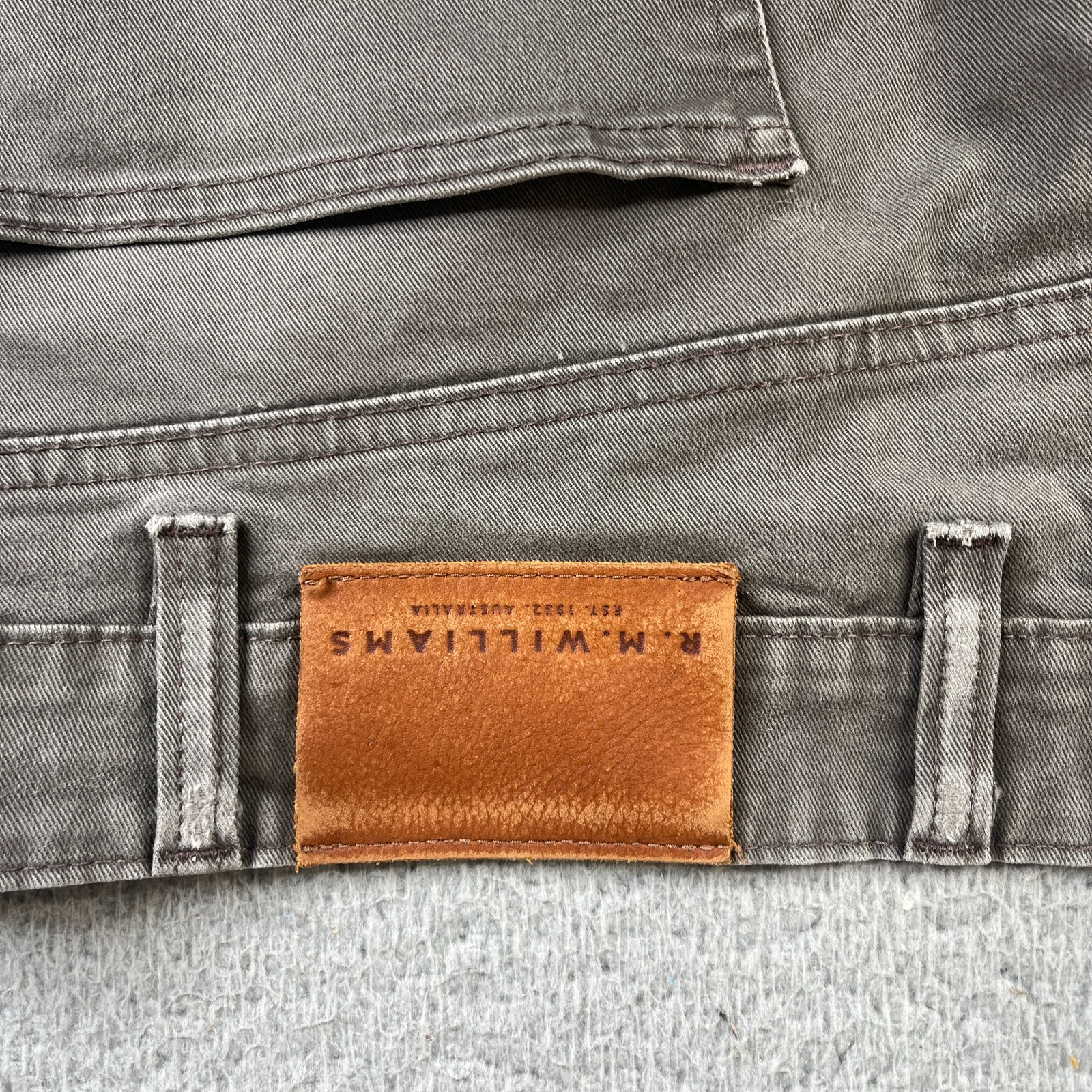 R.M Williams Jeans Men 38×32 Khaki Green Straight Leg Premium Denim Australia