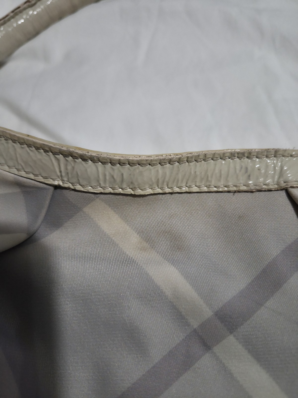 Burberry Checked Gray Nylon & Trimmed Smoke Patent Leather Shoulder Hobo Bag