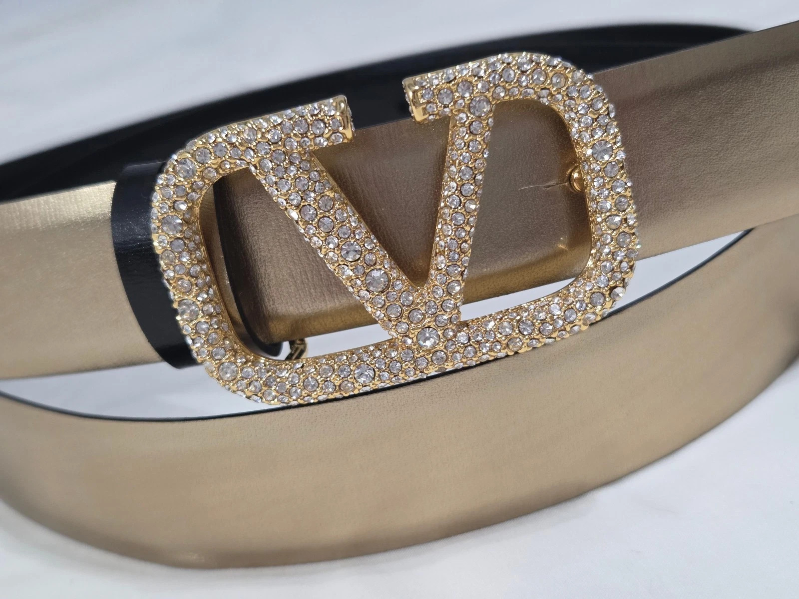 Valentino Garavani Reversible Gold & Black Rhinestone Studded Belt 95cm