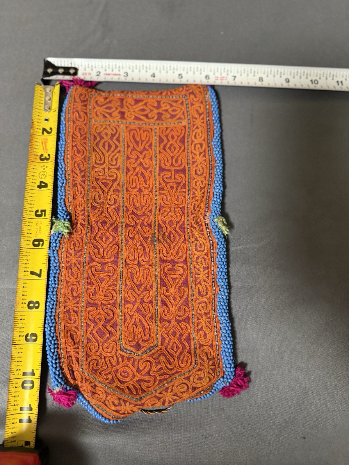 Vintage Afghan Kuchi Tribal Embroidered Beaded Textile Pouch Folk Art