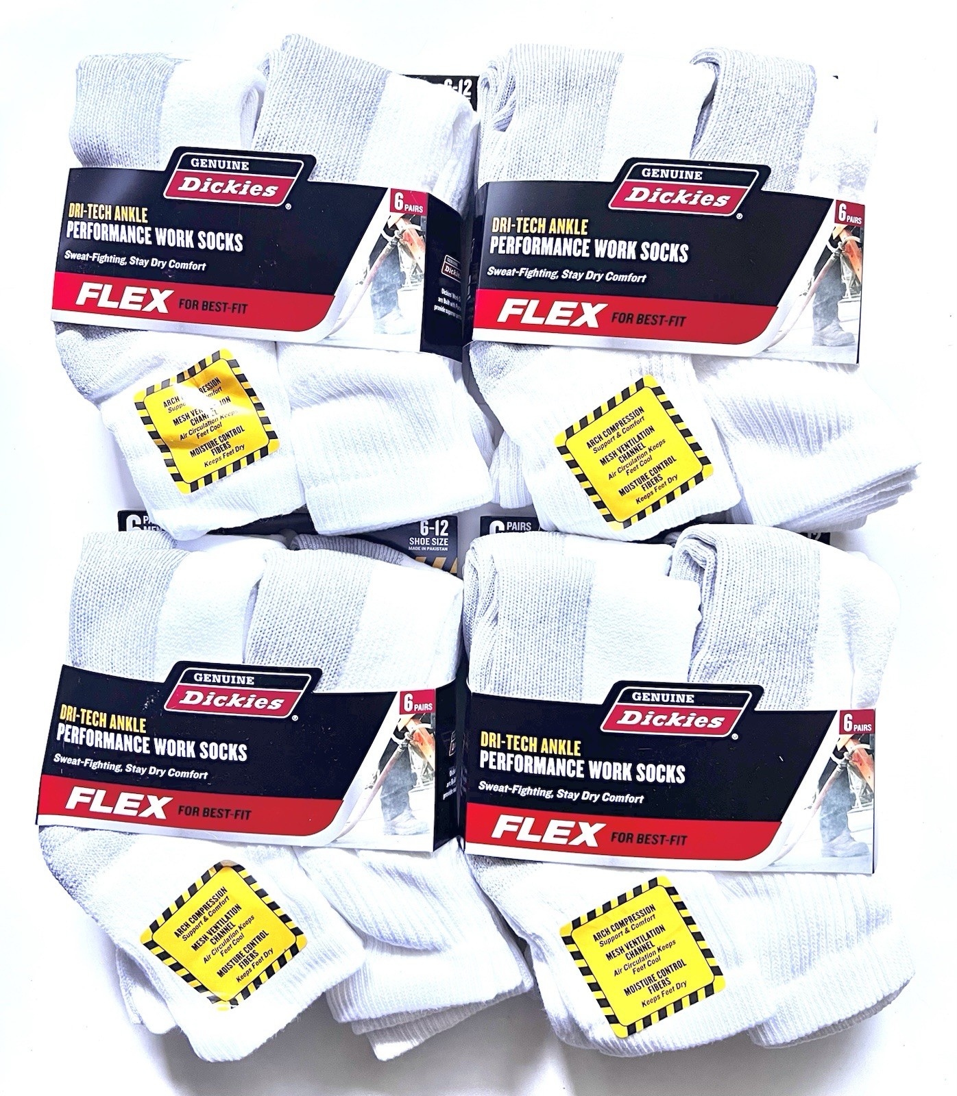 Dickies Men’s Dri-tech Moisture Control Ankle Socks 24 Pair Size 6-12 White/Gray