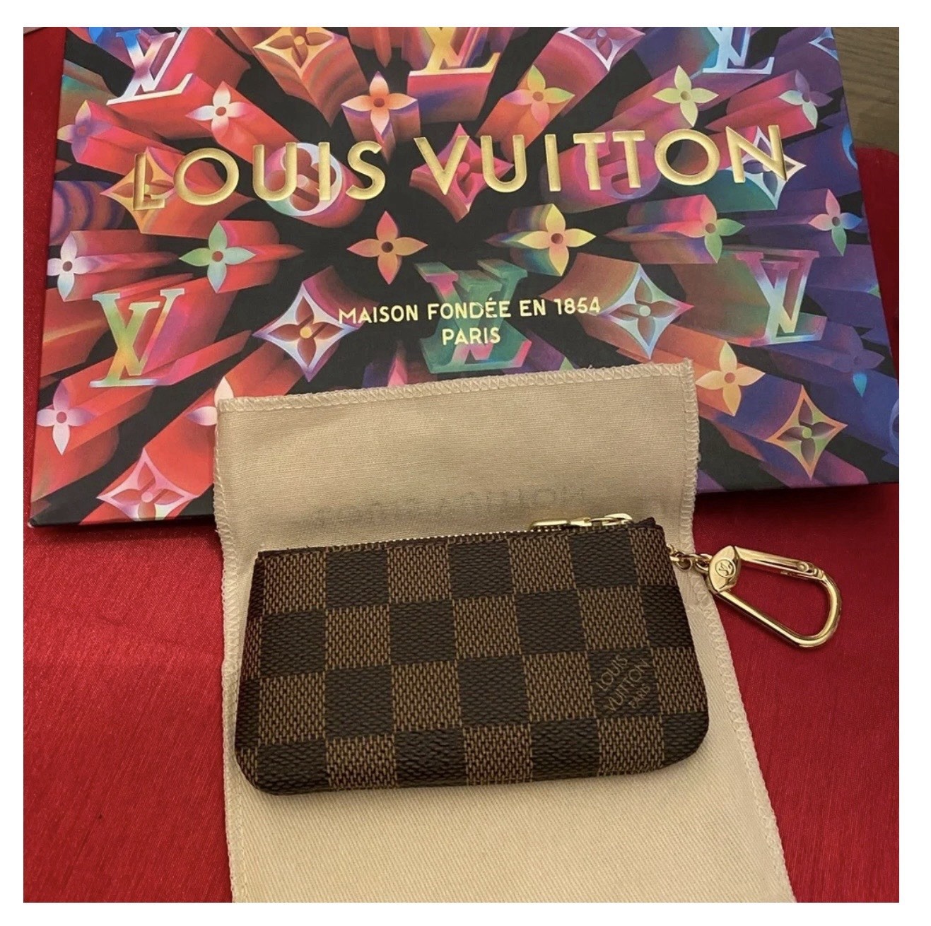 Louis Vuitton Damier Ebene Cles Key Pouch Brown Canvas Coin Purse Wallet