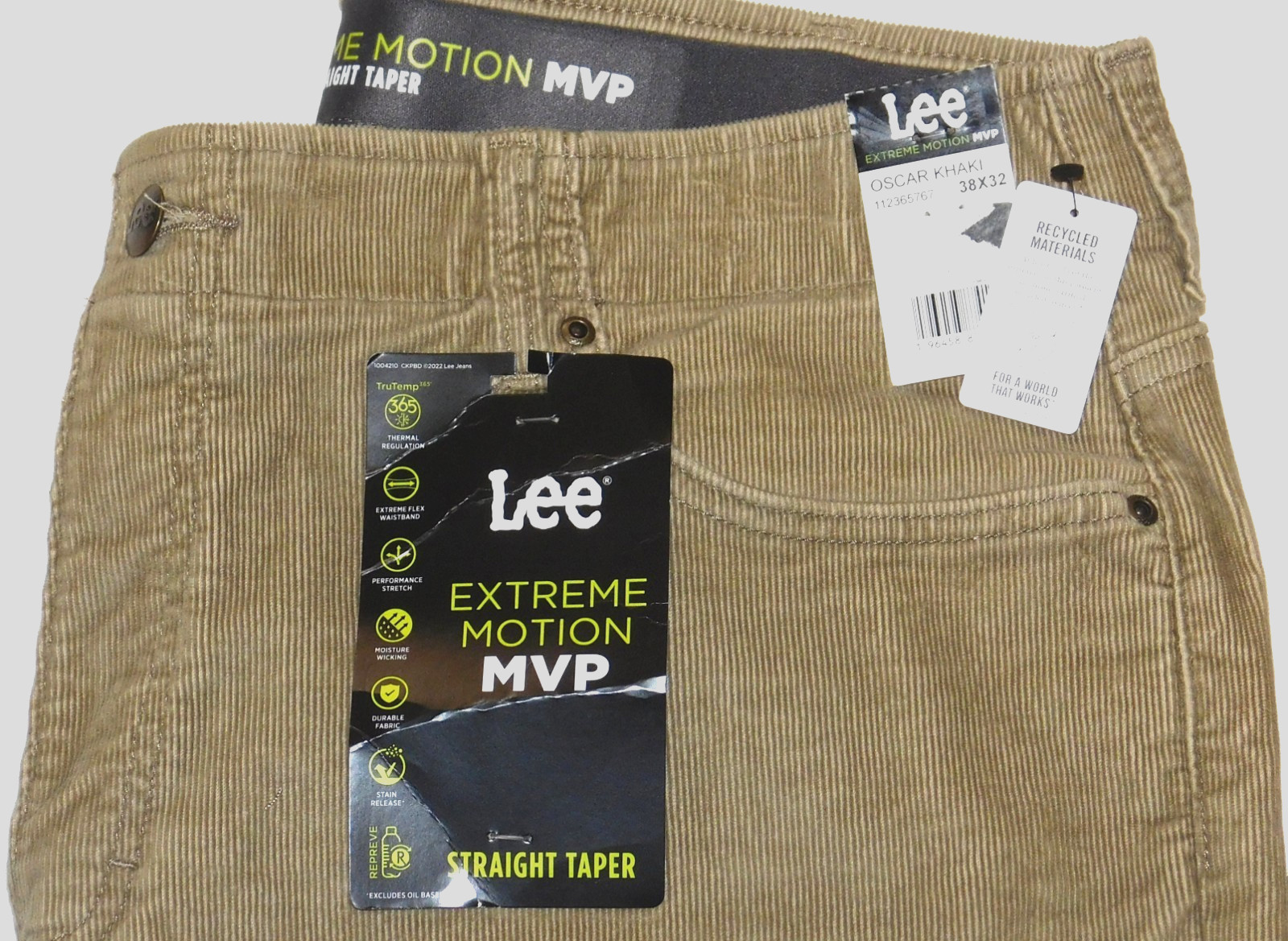 LEE Extreme Motion MVP Straight Taper Corduroy Pants Stretch Jean Cut Khaki