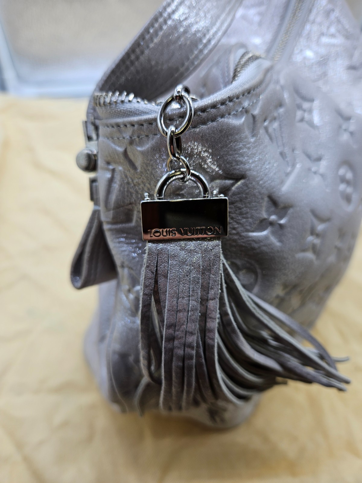 LOUIS VUITTON Silver Monogram Shimmer Leather Halo Bag