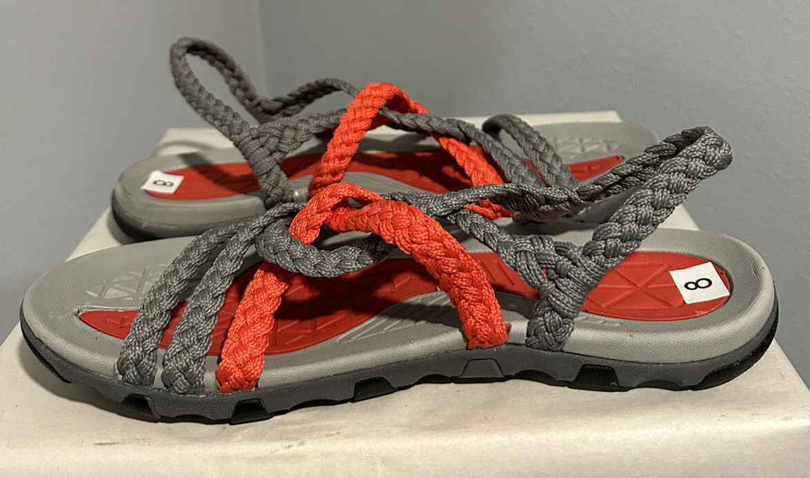 Plaka Explore Hiking Sandals for Women Arch Support Gray Red Size 8 Brand New