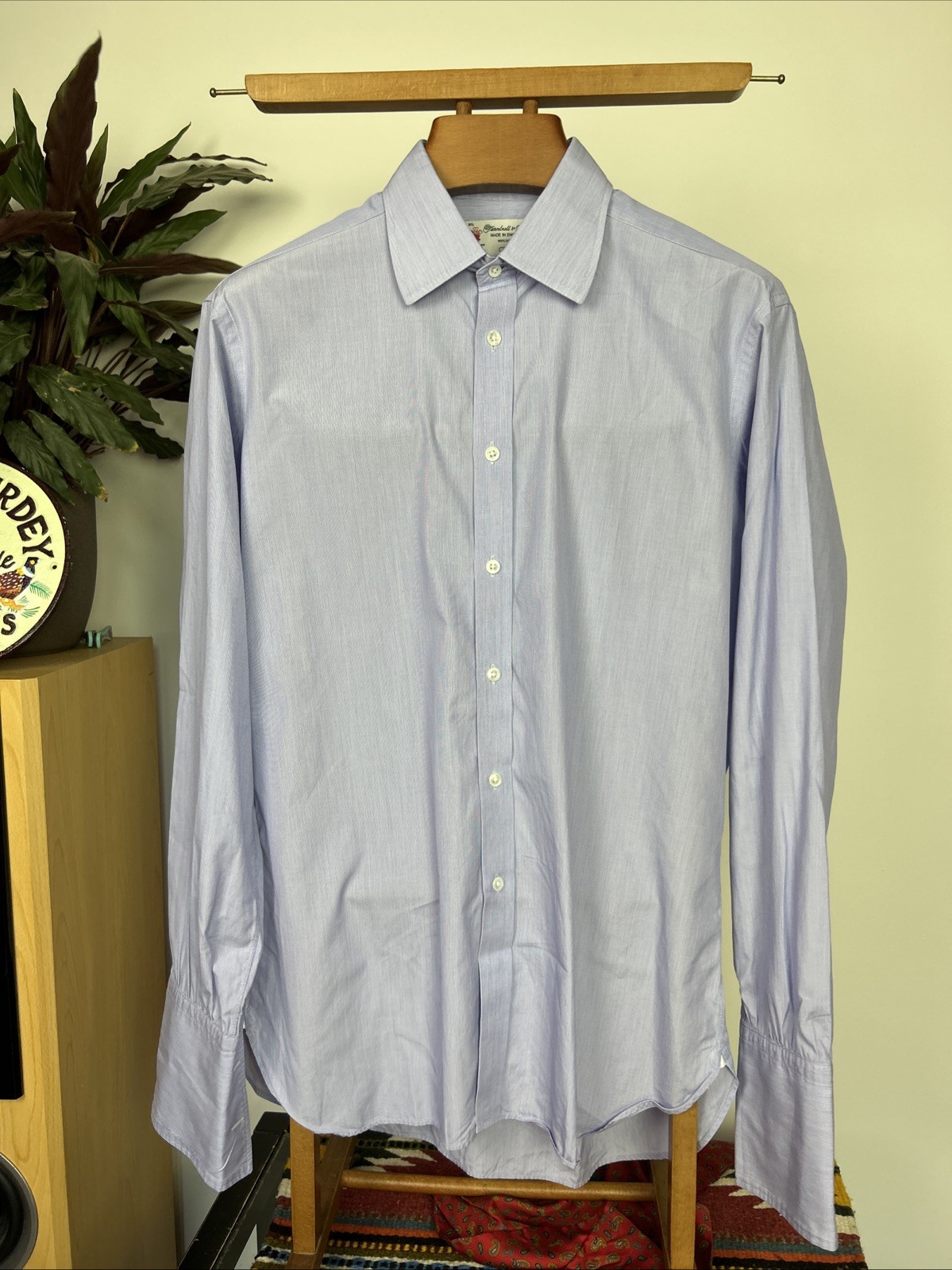 Turnbull & Asser Men’s Dress Shirt Size 16.5″ 42cm Blue Double Cuff
